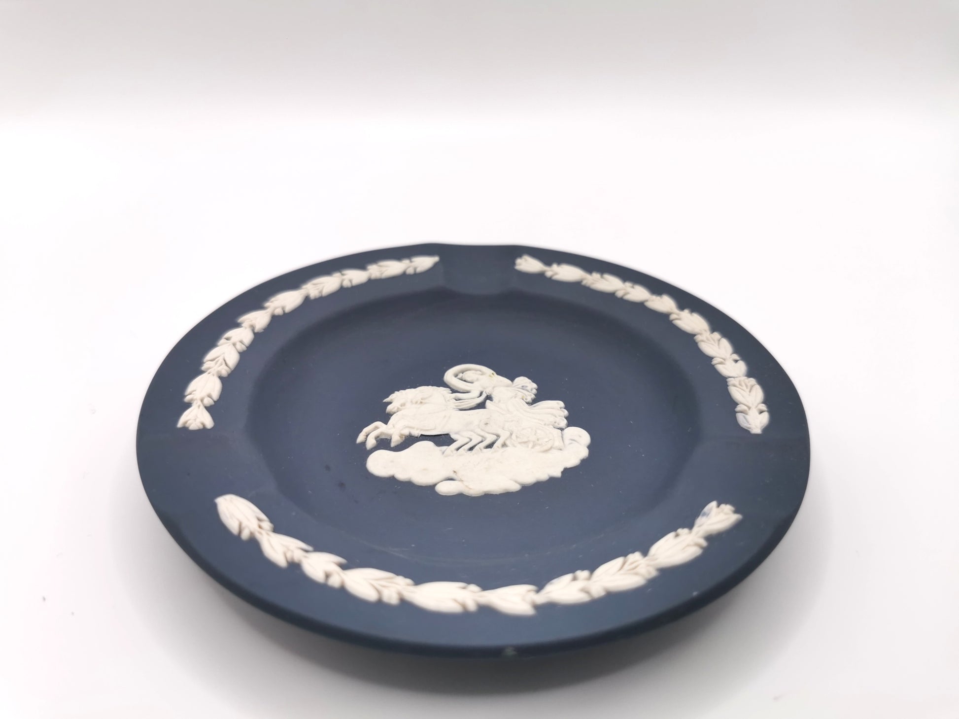 Vintage Wedgwood Portland Blue Jasperware Aurora Chariot Ashtray Pin Dish