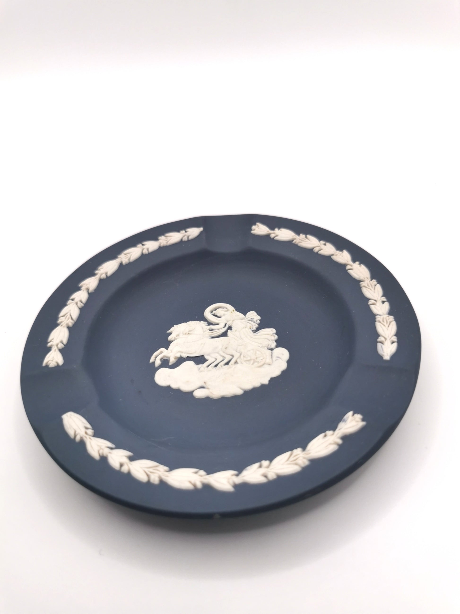 Vintage Wedgwood Portland Blue Jasperware Aurora Chariot Ashtray Pin Dish