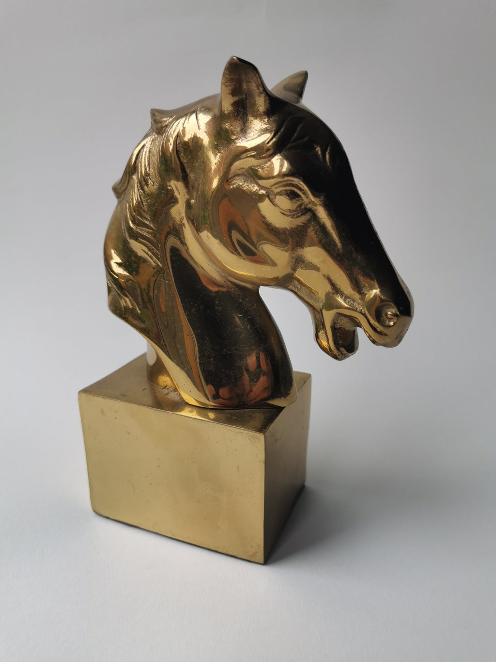 Vintage Brass Horse Head Bust Sculpture/ Bookend, Heavy Mid-Century Equestrian Statue