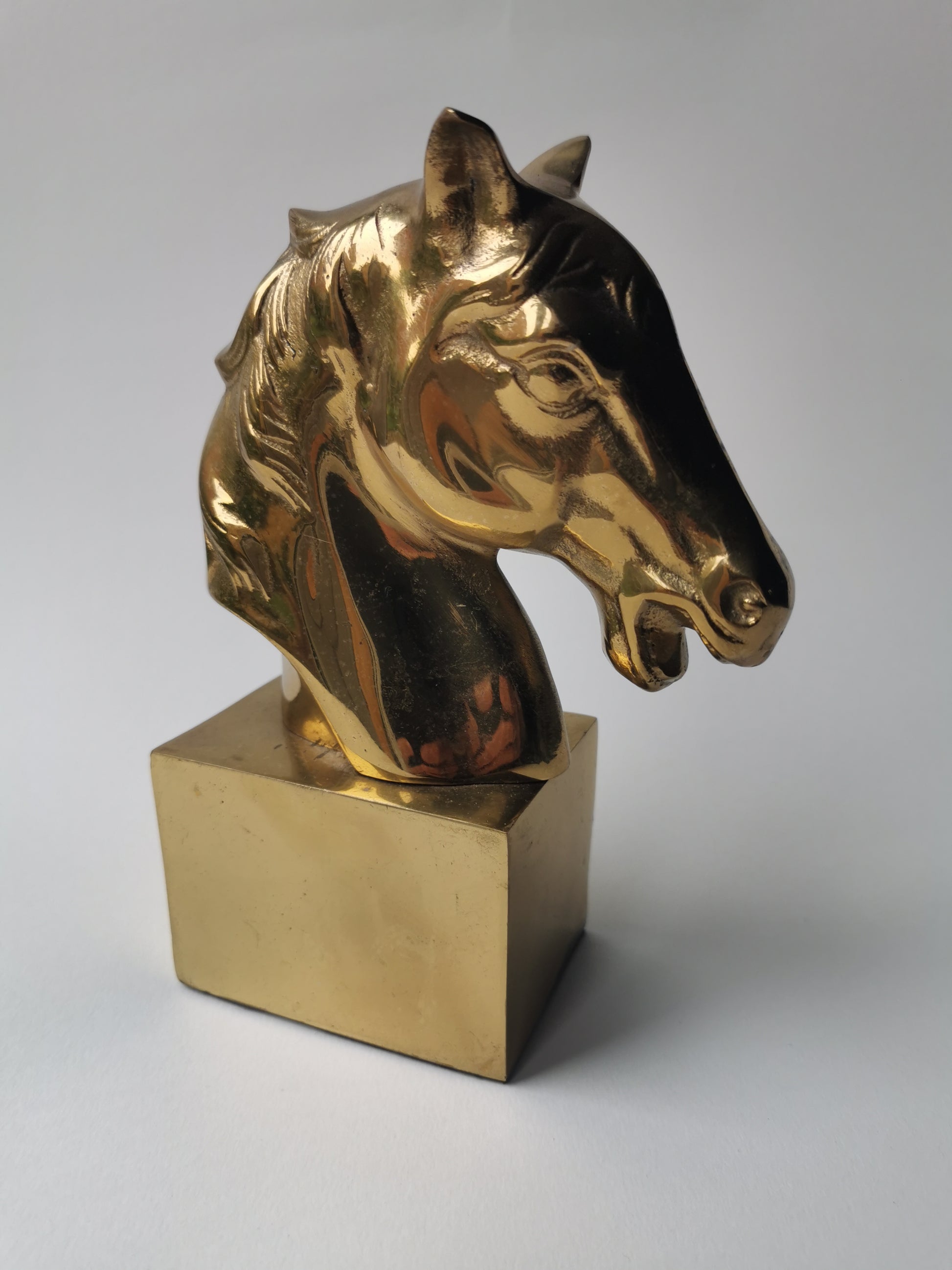 Vintage Brass Horse Head Bust Sculpture/ Bookend, Heavy Mid-Century Equestrian Statue