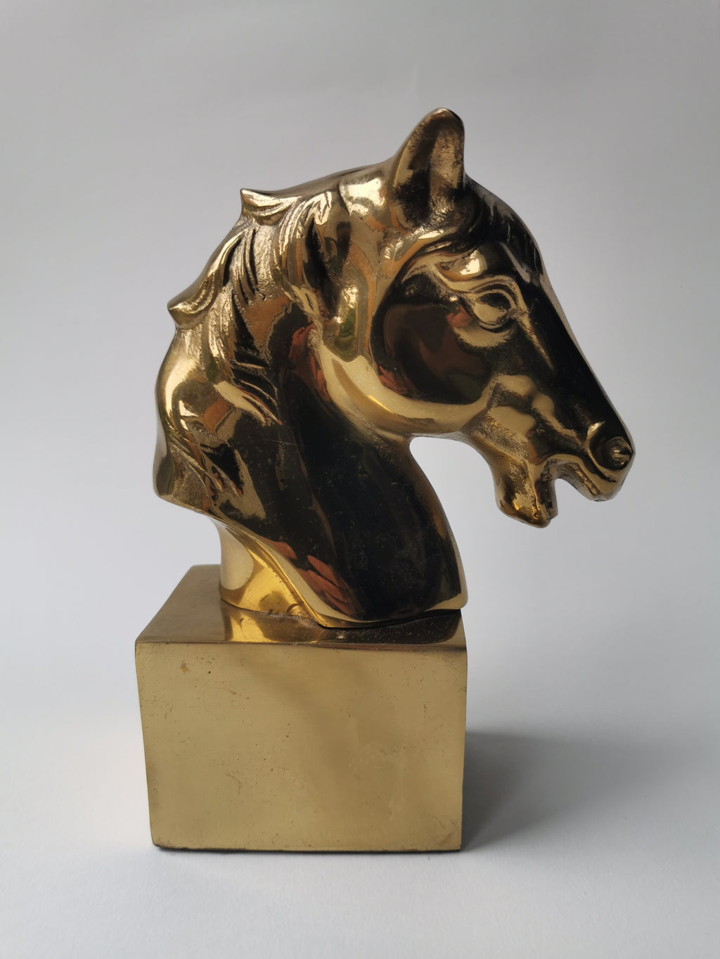 Vintage Brass Horse Head Bust Sculpture/ Bookend, Heavy Mid-Century Equestrian Statue