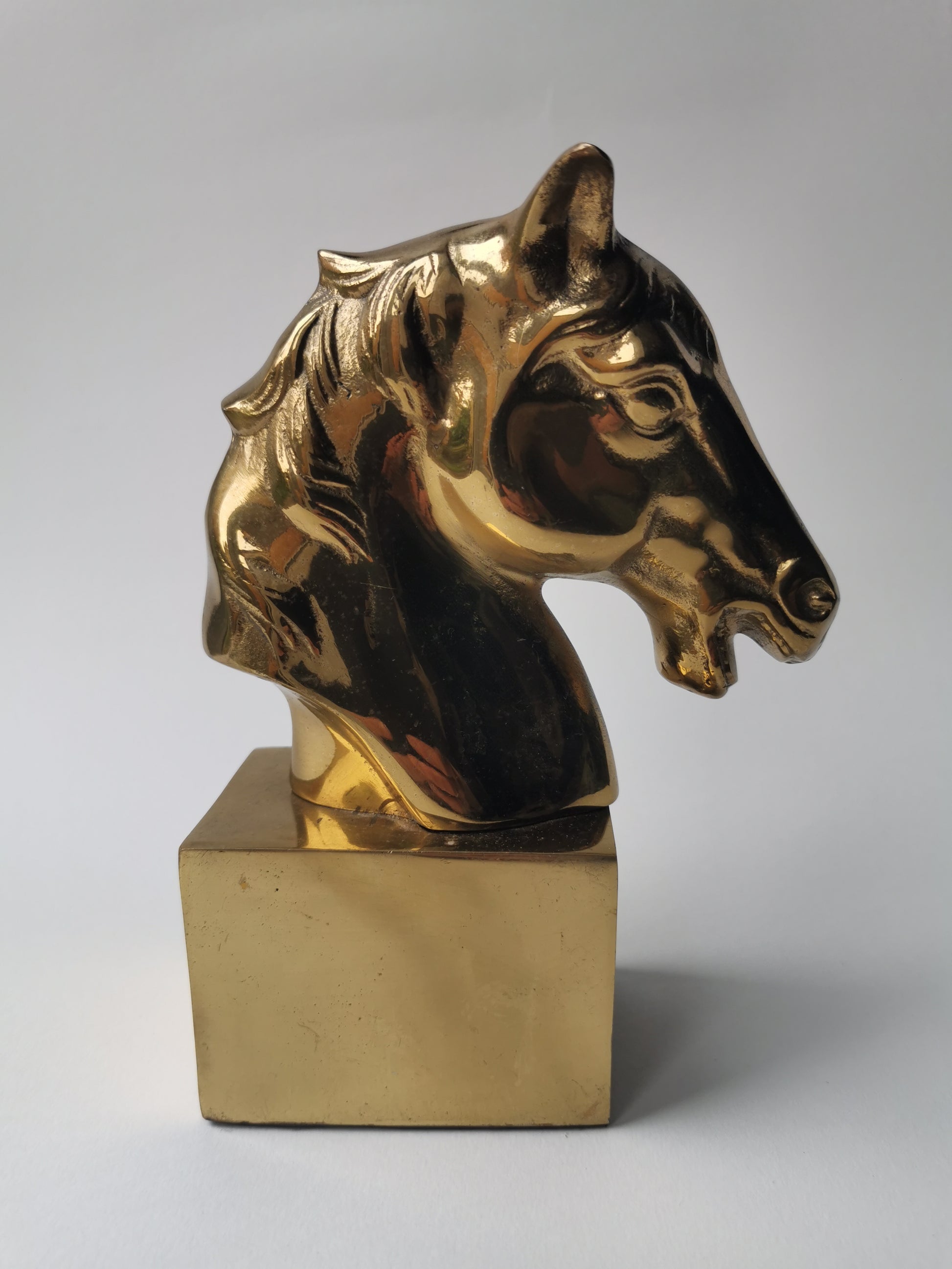 Vintage Brass Horse Head Bust Sculpture/ Bookend, Heavy Mid-Century Equestrian Statue