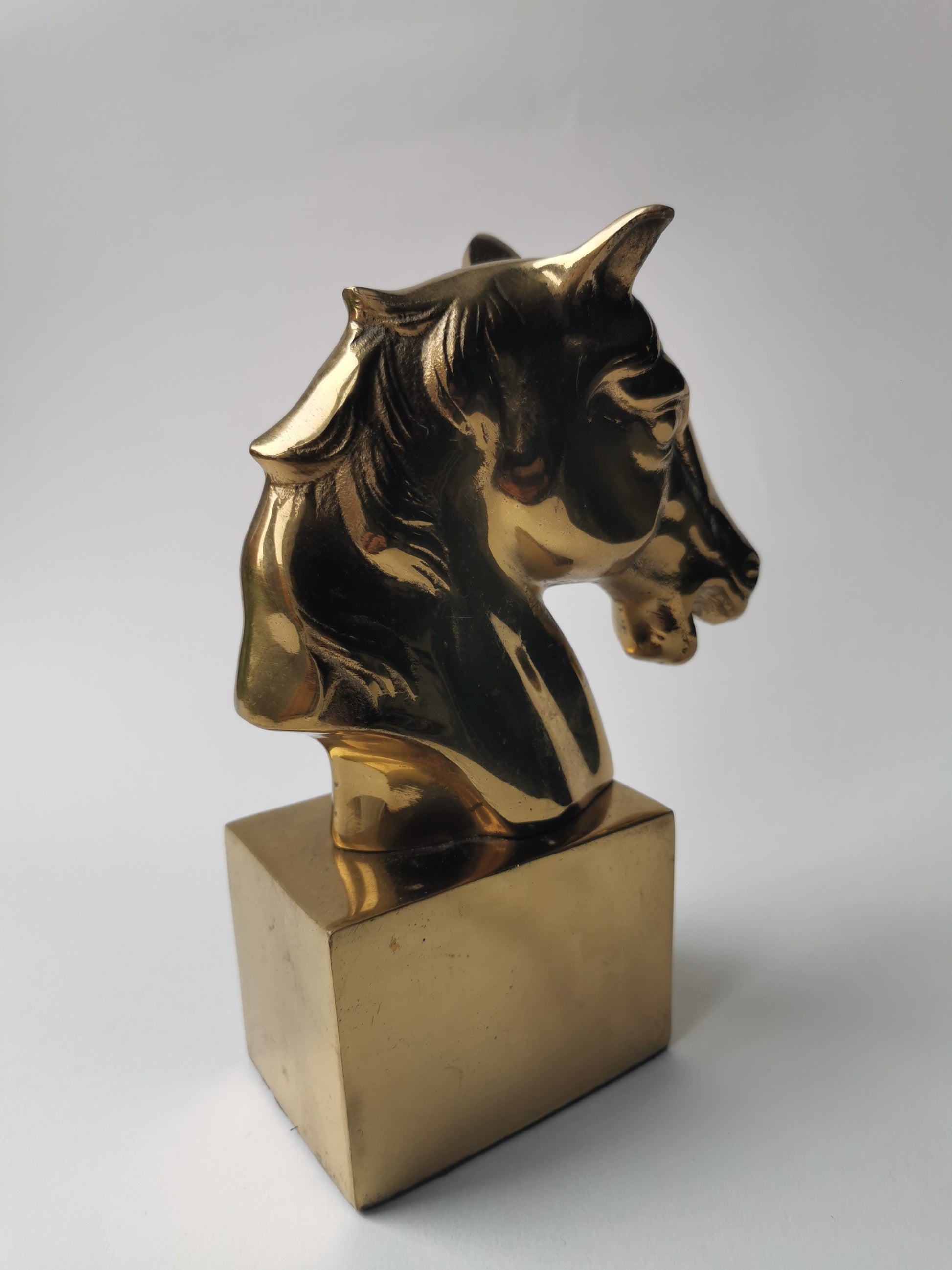 Vintage Brass Horse Head Bust Sculpture/ Bookend, Heavy Mid-Century Equestrian Statue