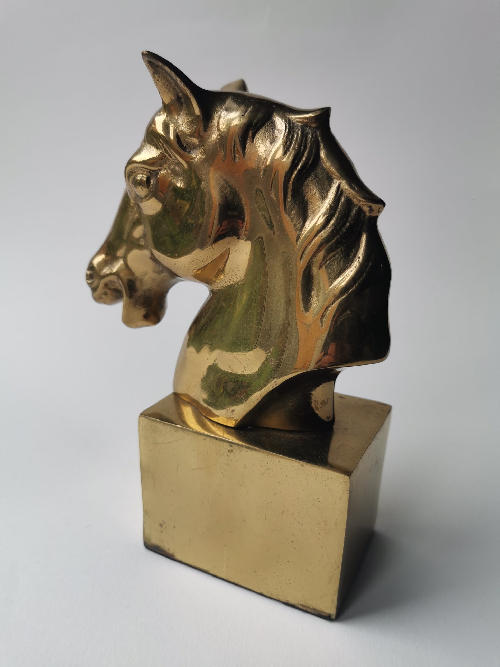Vintage Brass Horse Head Bust Sculpture/ Bookend, Heavy Mid-Century Equestrian Statue