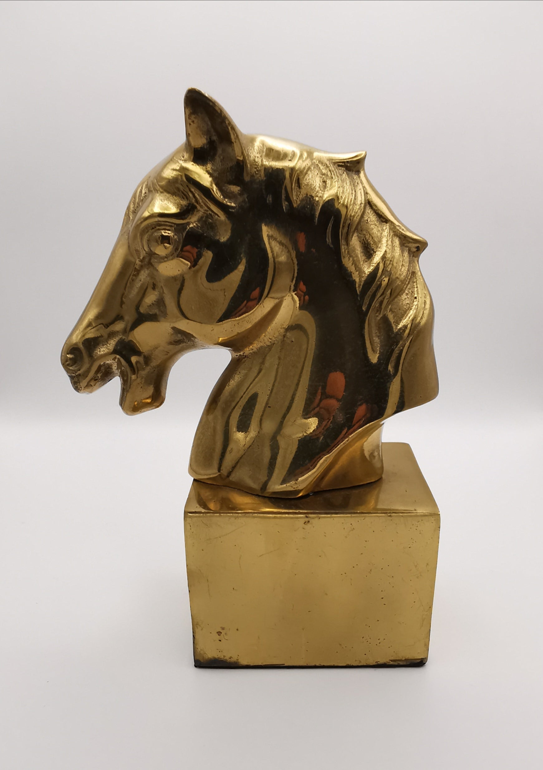 Vintage Brass Horse Head Bust Sculpture/ Bookend, Heavy Mid-Century Equestrian Statue