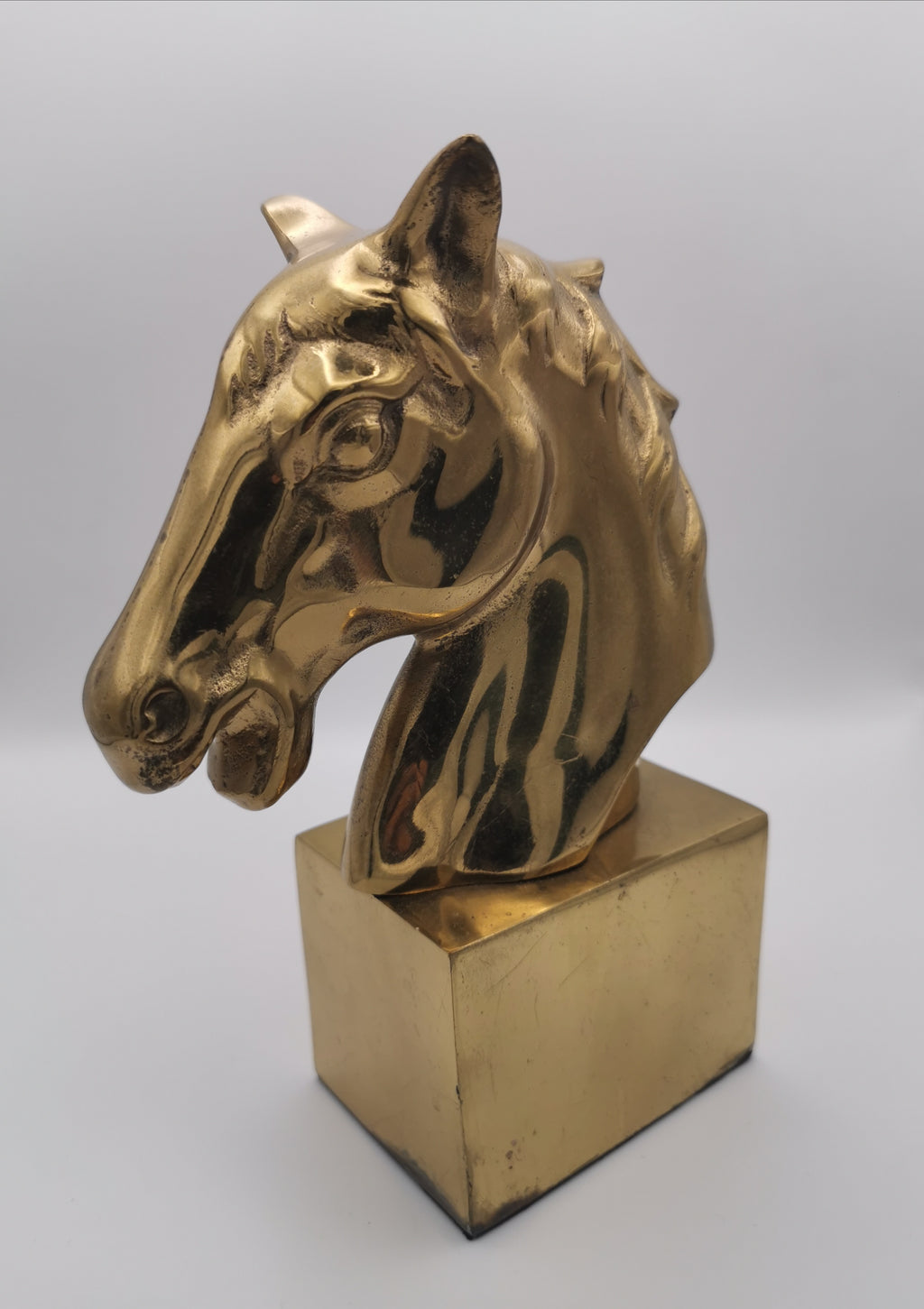 Vintage Brass Horse Head Bust Sculpture/ Bookend, Heavy Mid-Century Equestrian Statue