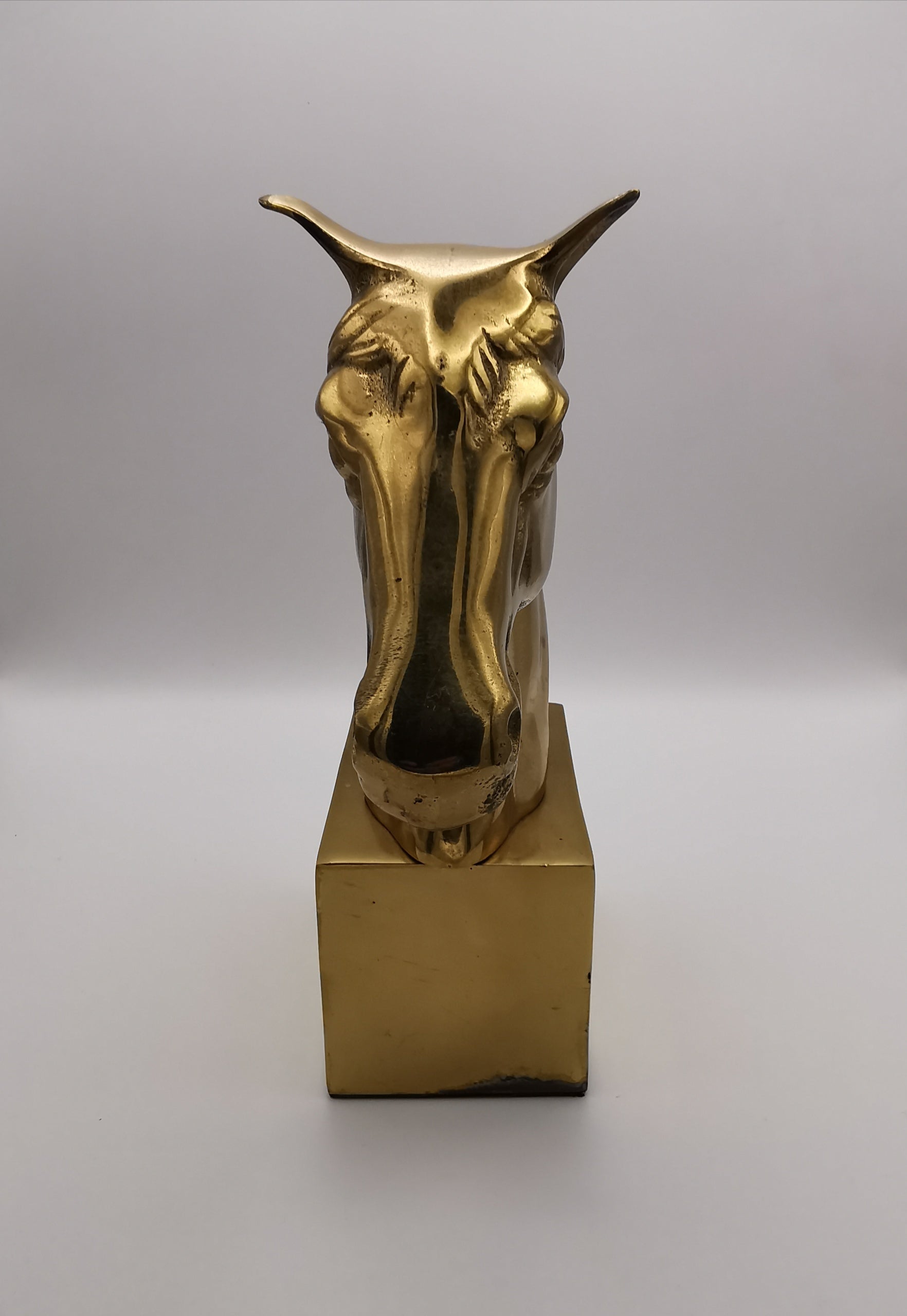 Vintage Brass Horse Head Bust Sculpture/ Bookend, Heavy Mid-Century Equestrian Statue