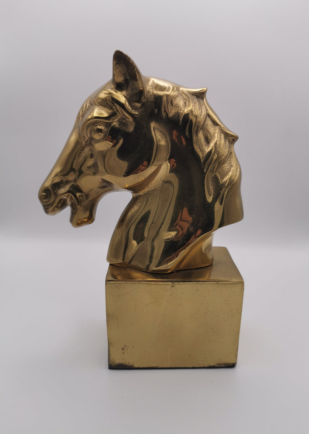 Vintage Brass Horse Head Bust Sculpture/ Bookend, Heavy Mid-Century Equestrian Statue