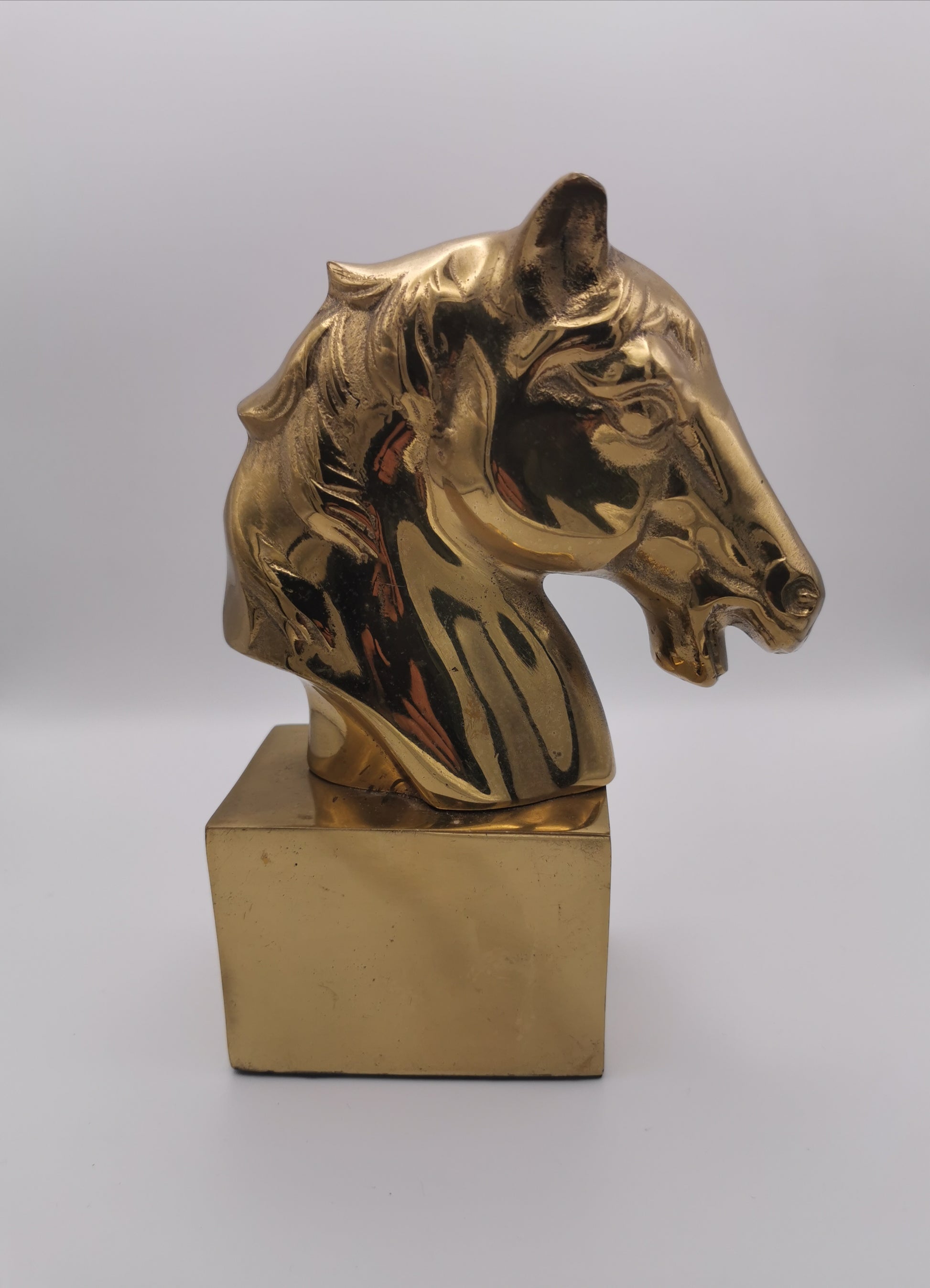 Vintage Brass Horse Head Bust Sculpture/ Bookend, Heavy Mid-Century Equestrian Statue