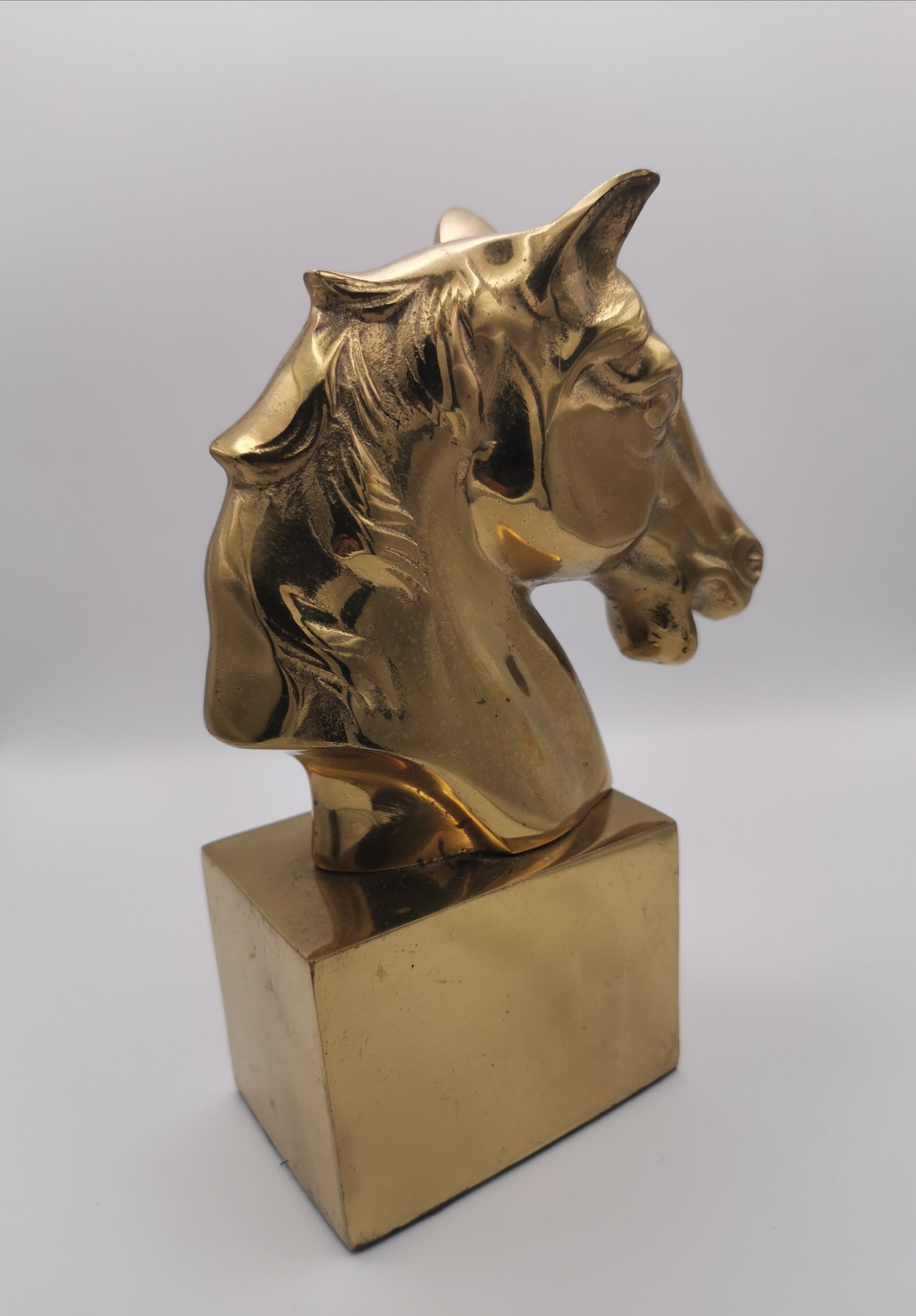Vintage Brass Horse Head Bust Sculpture/ Bookend, Heavy Mid-Century Equestrian Statue