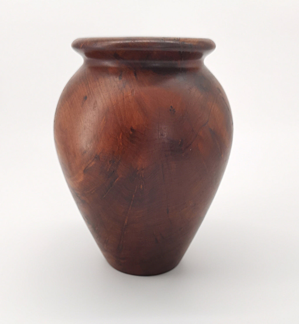 Vintage Hand-Turned Yew Wood Studio Vase – Mid-Century Artisan Treen