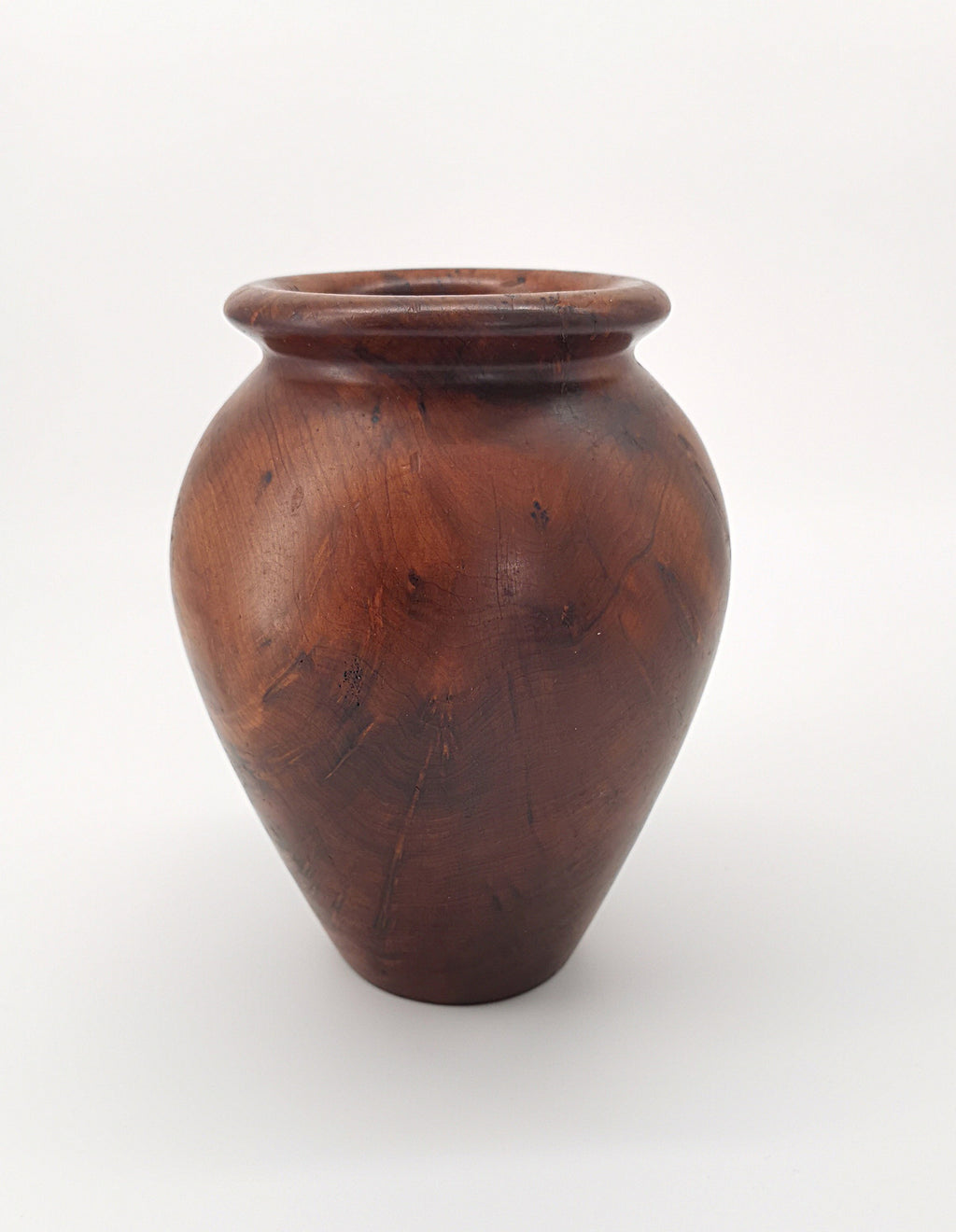 Vintage Hand-Turned Yew Wood Studio Vase – Mid-Century Artisan Treen
