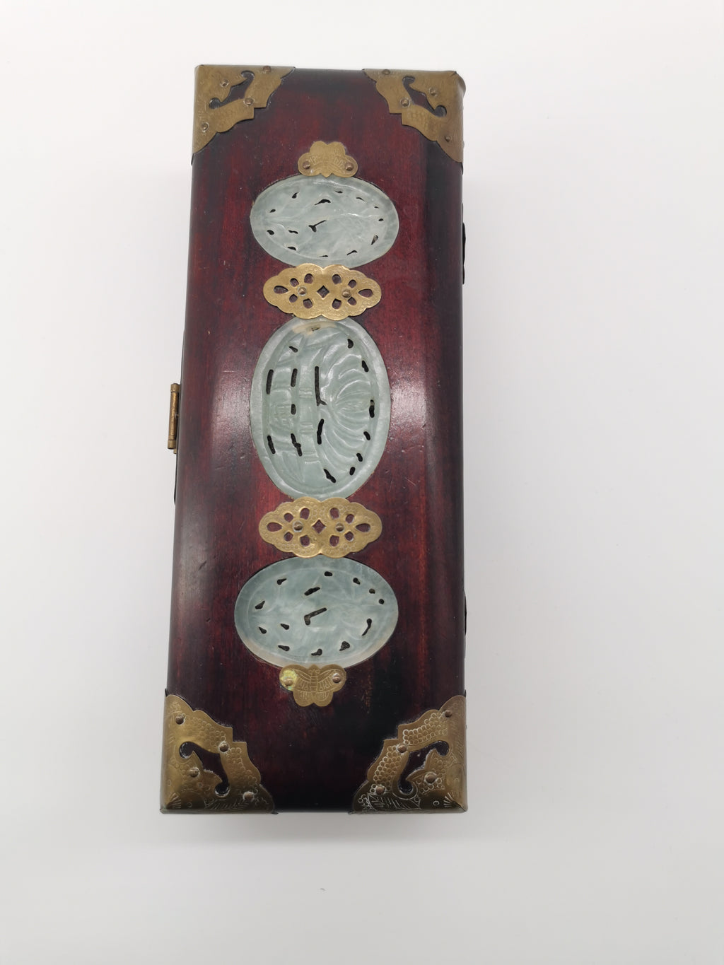 Chinese Wooden box with brass and jade
