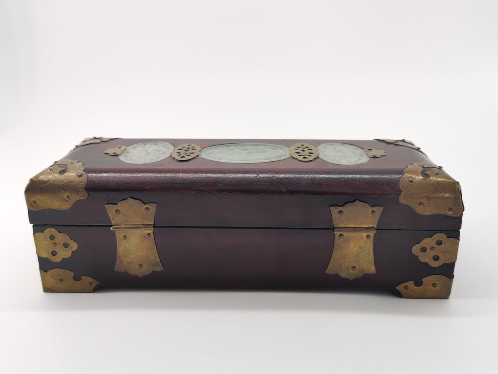 Chinese Wooden box with brass and jade