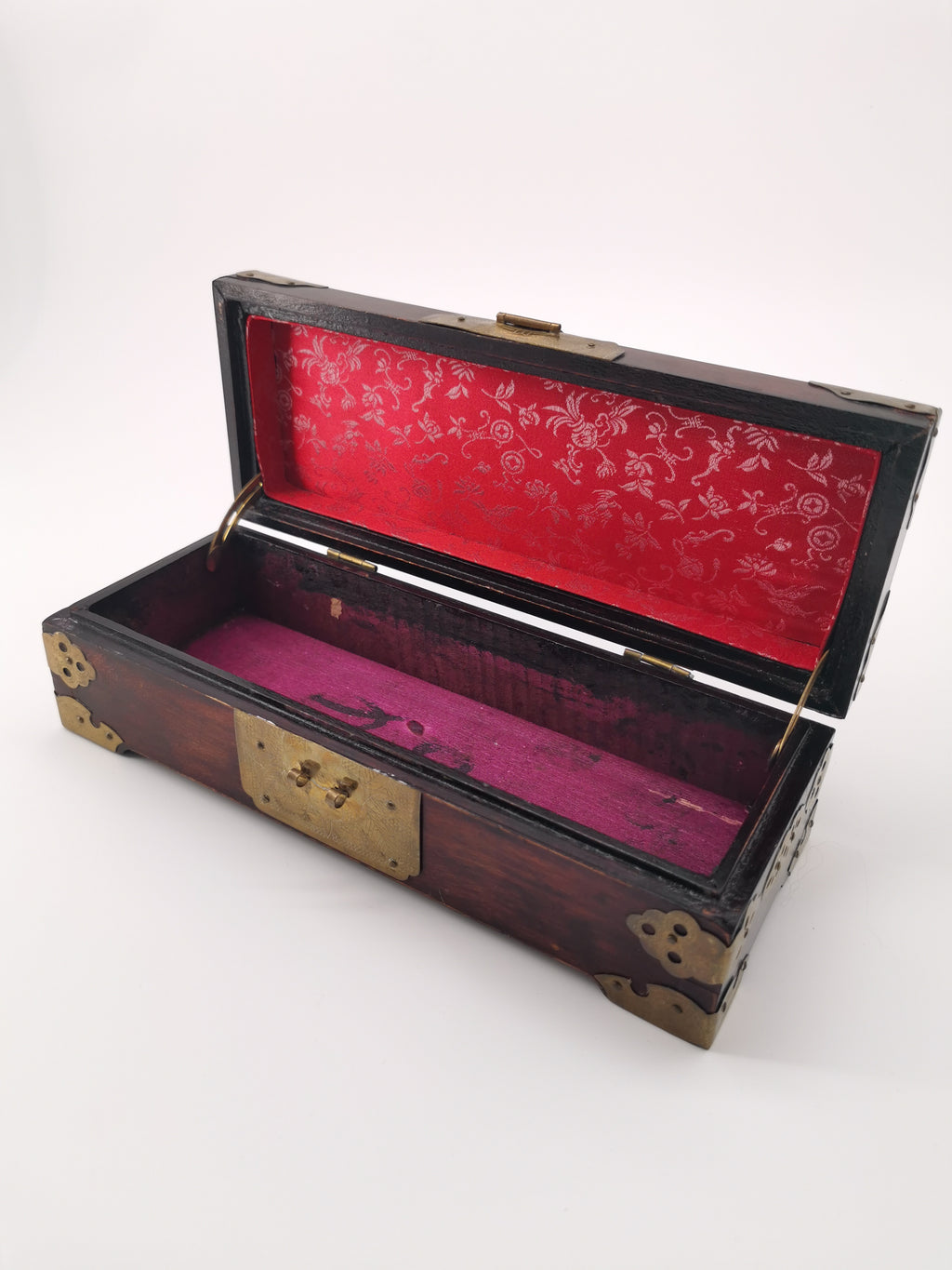 Chinese Wooden box with brass and jade