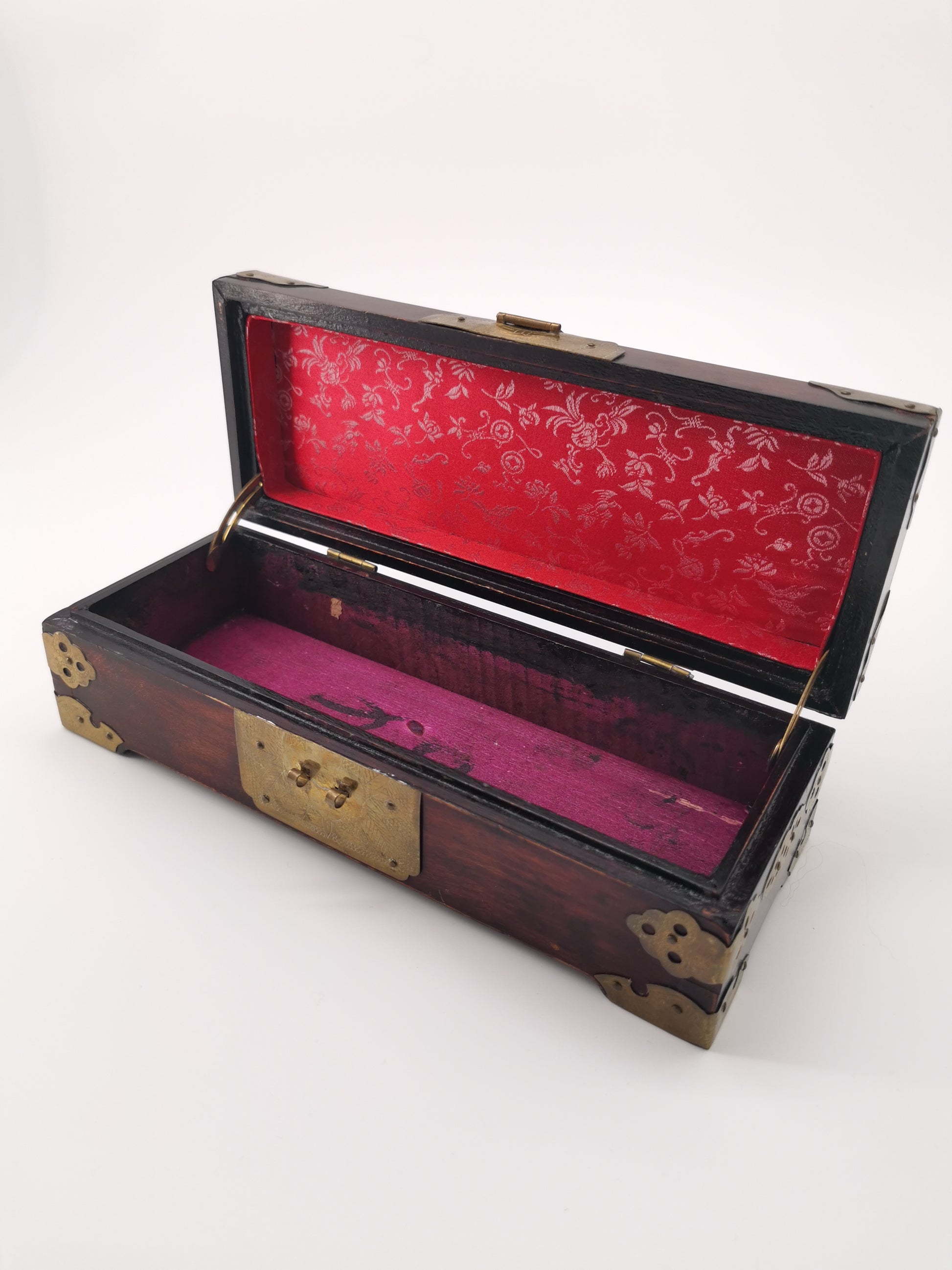 Chinese Wooden box with brass and jade