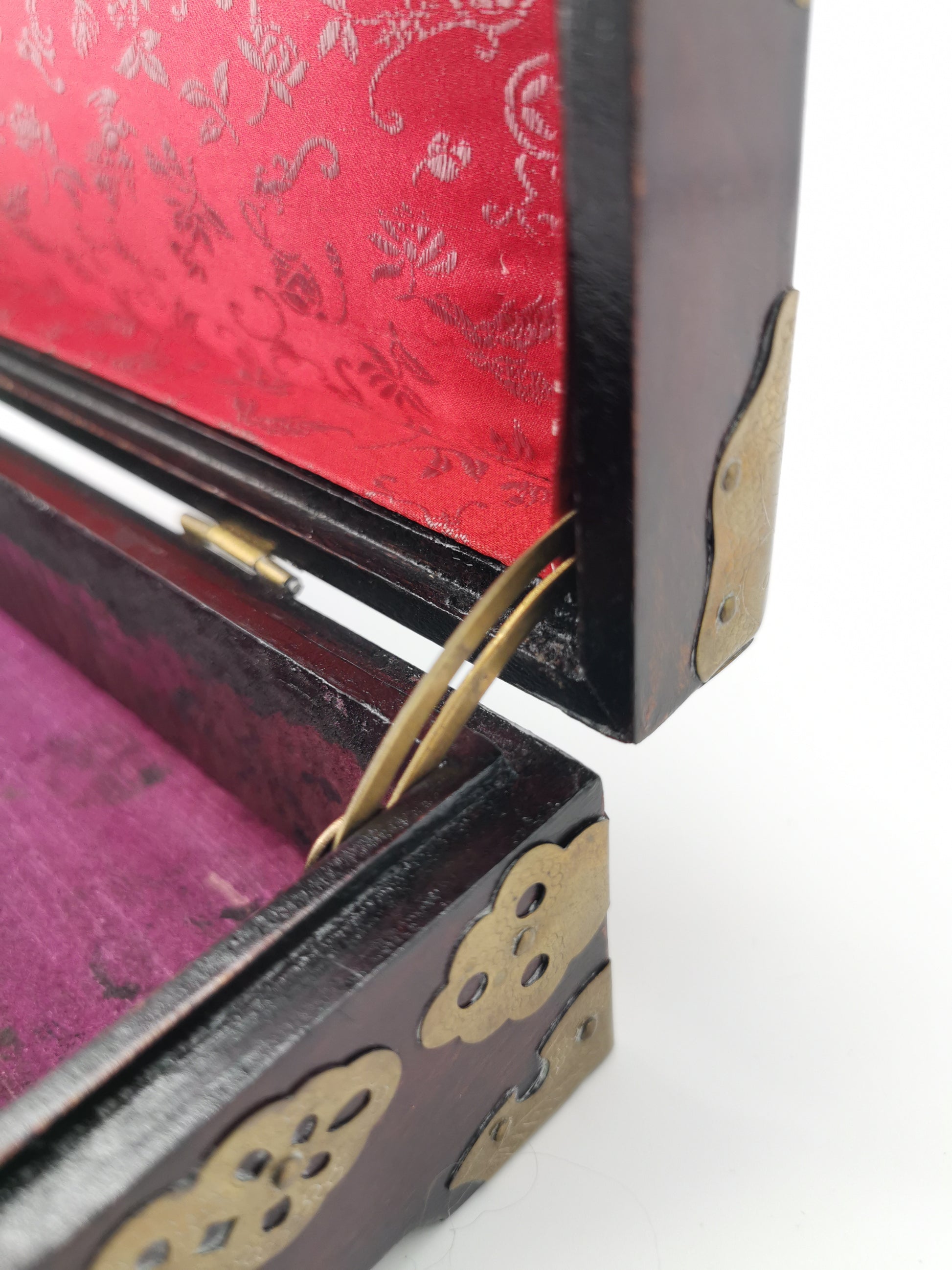 Chinese Wooden box with brass and jade