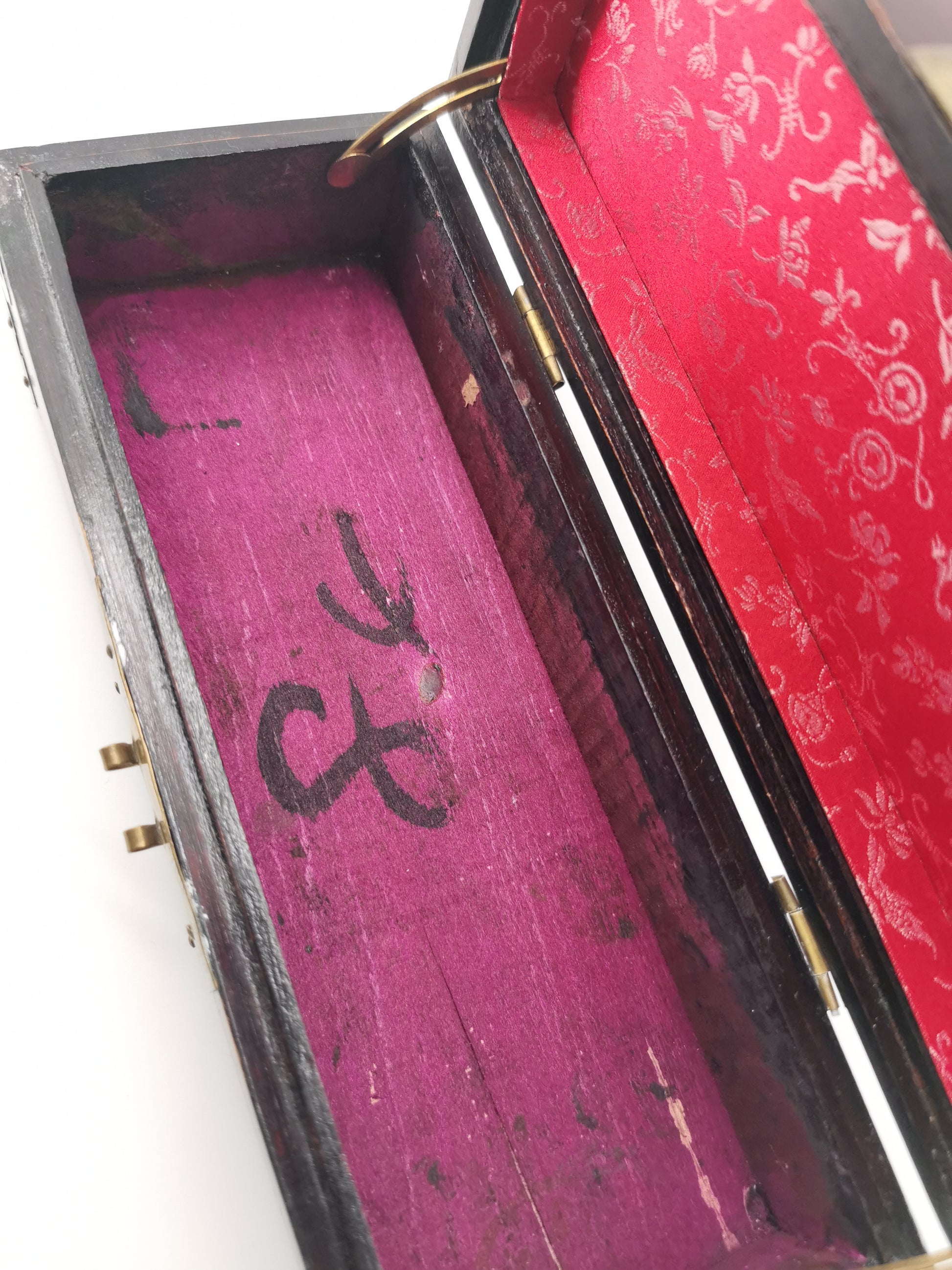 Chinese Wooden box with brass and jade