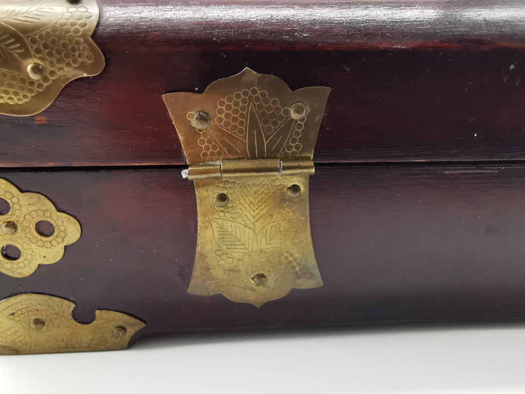 Chinese Wooden box with brass and jade