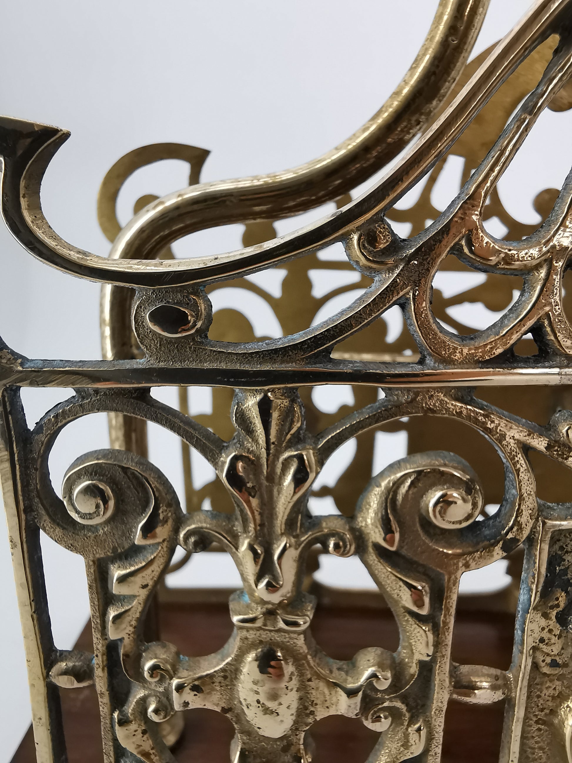 Antique Ornate Brass & Wood Magazine/Letter Rack Holder