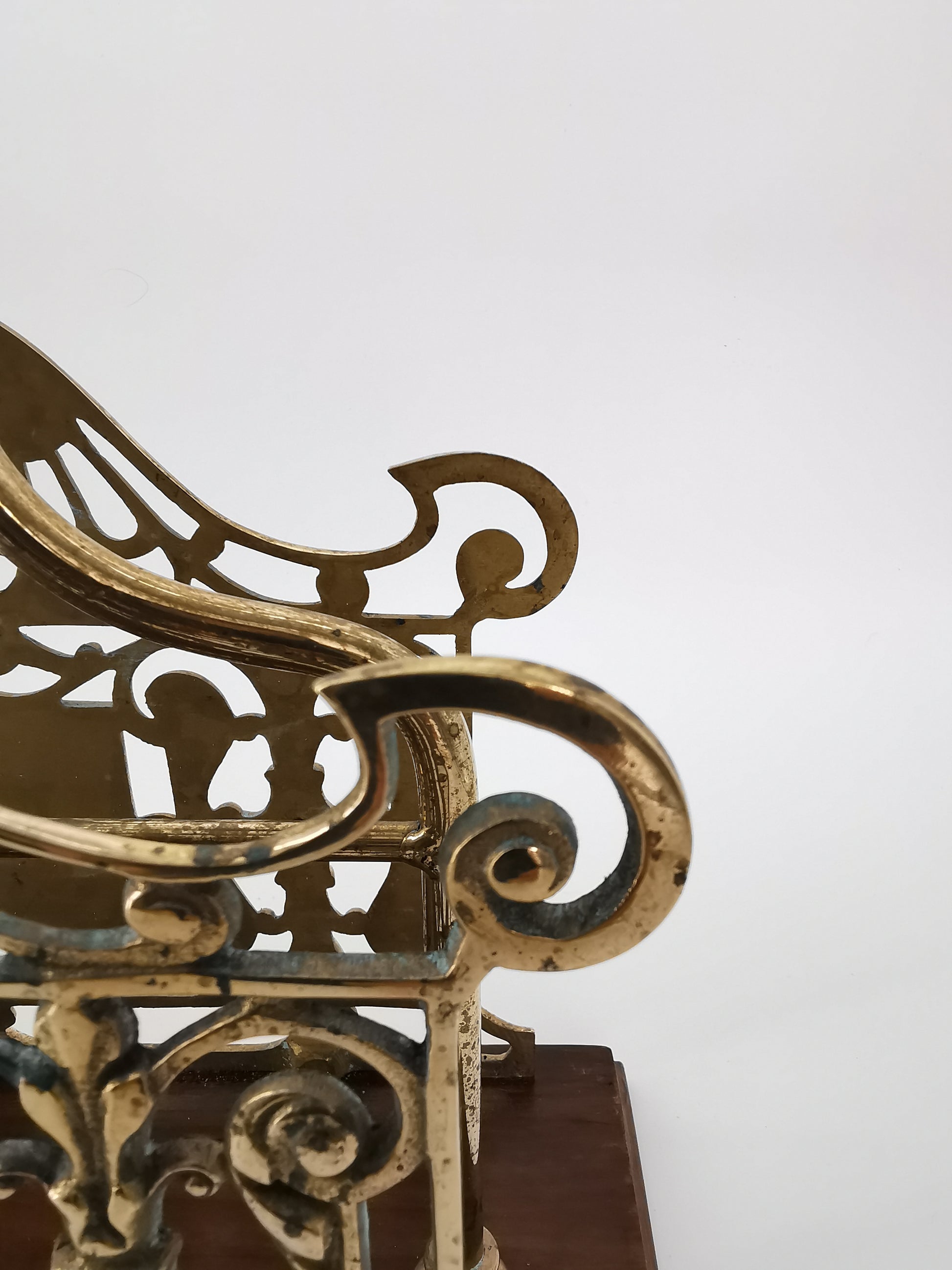 Antique Ornate Brass & Wood Magazine/Letter Rack Holder