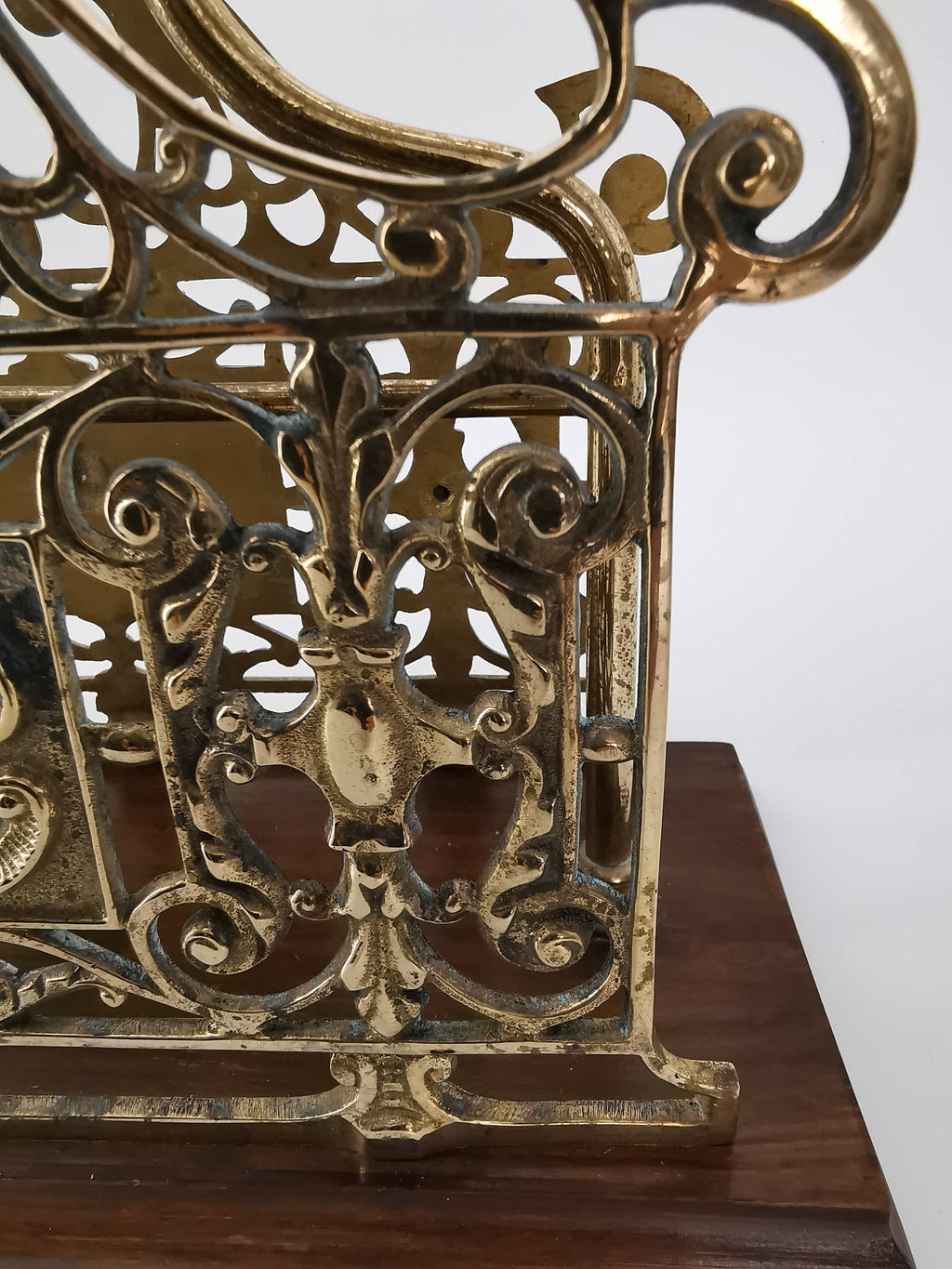 Antique Ornate Brass & Wood Magazine/Letter Rack Holder
