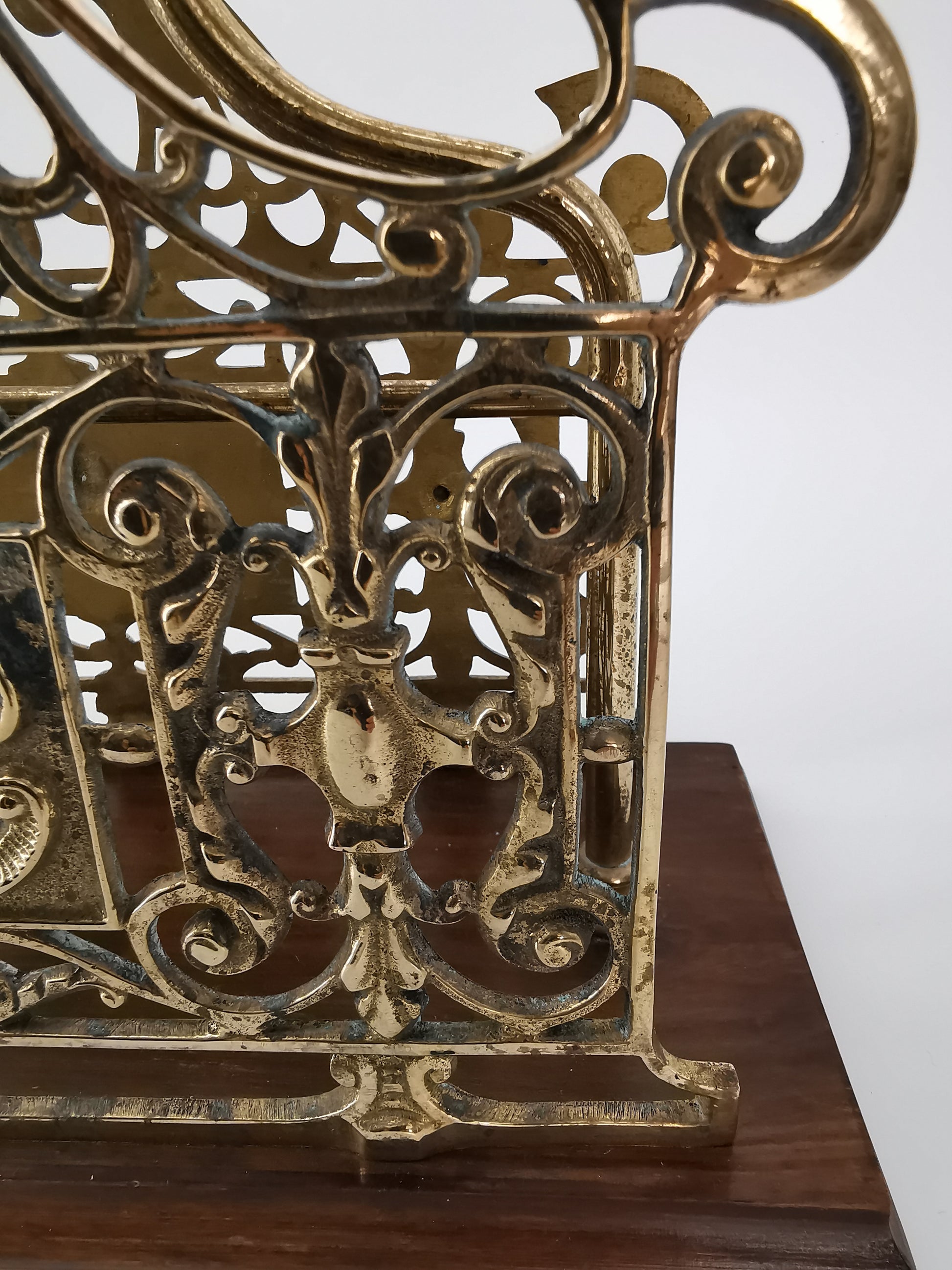 Antique Ornate Brass & Wood Magazine/Letter Rack Holder