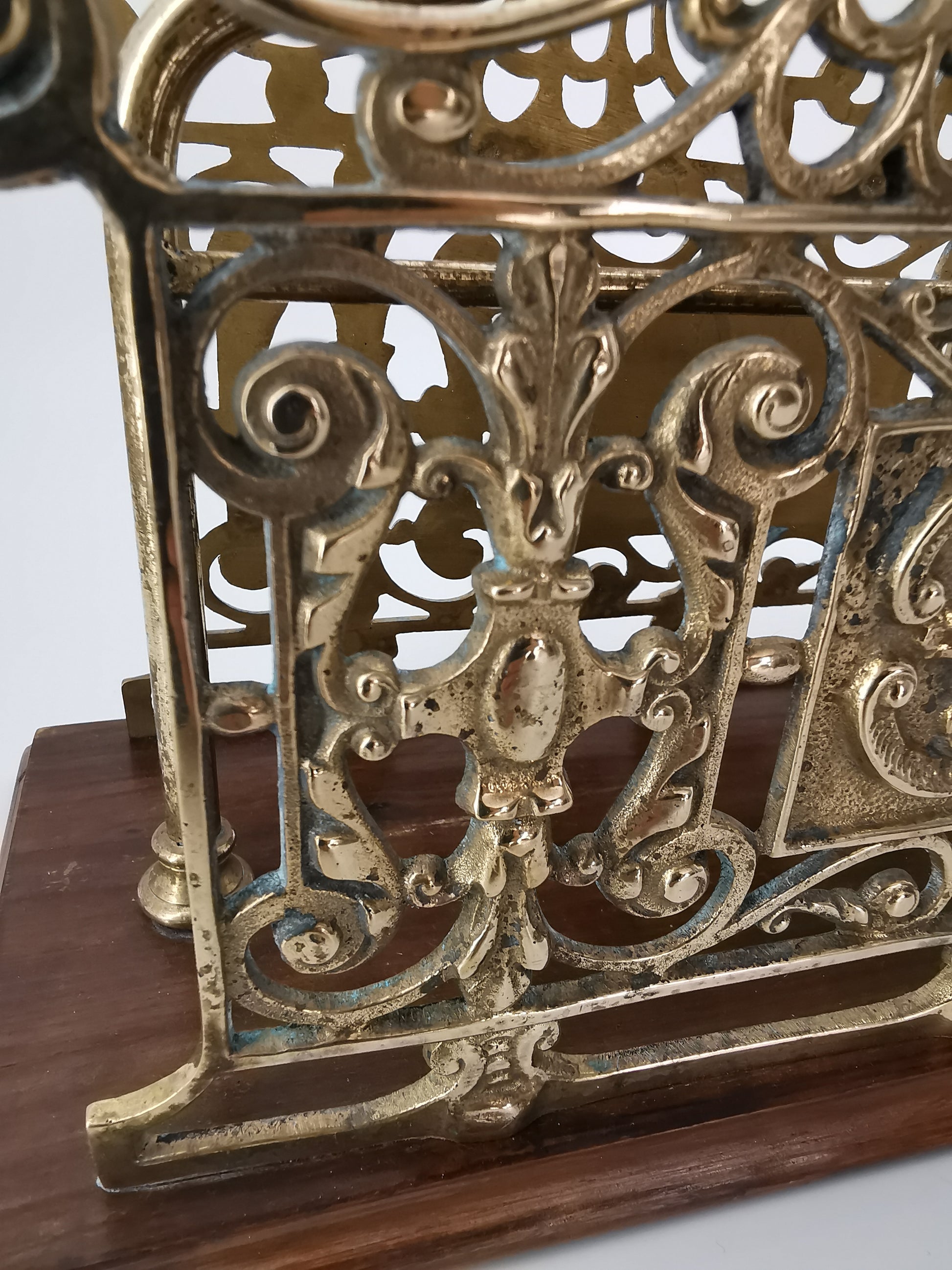 Antique Ornate Brass & Wood Magazine/Letter Rack Holder