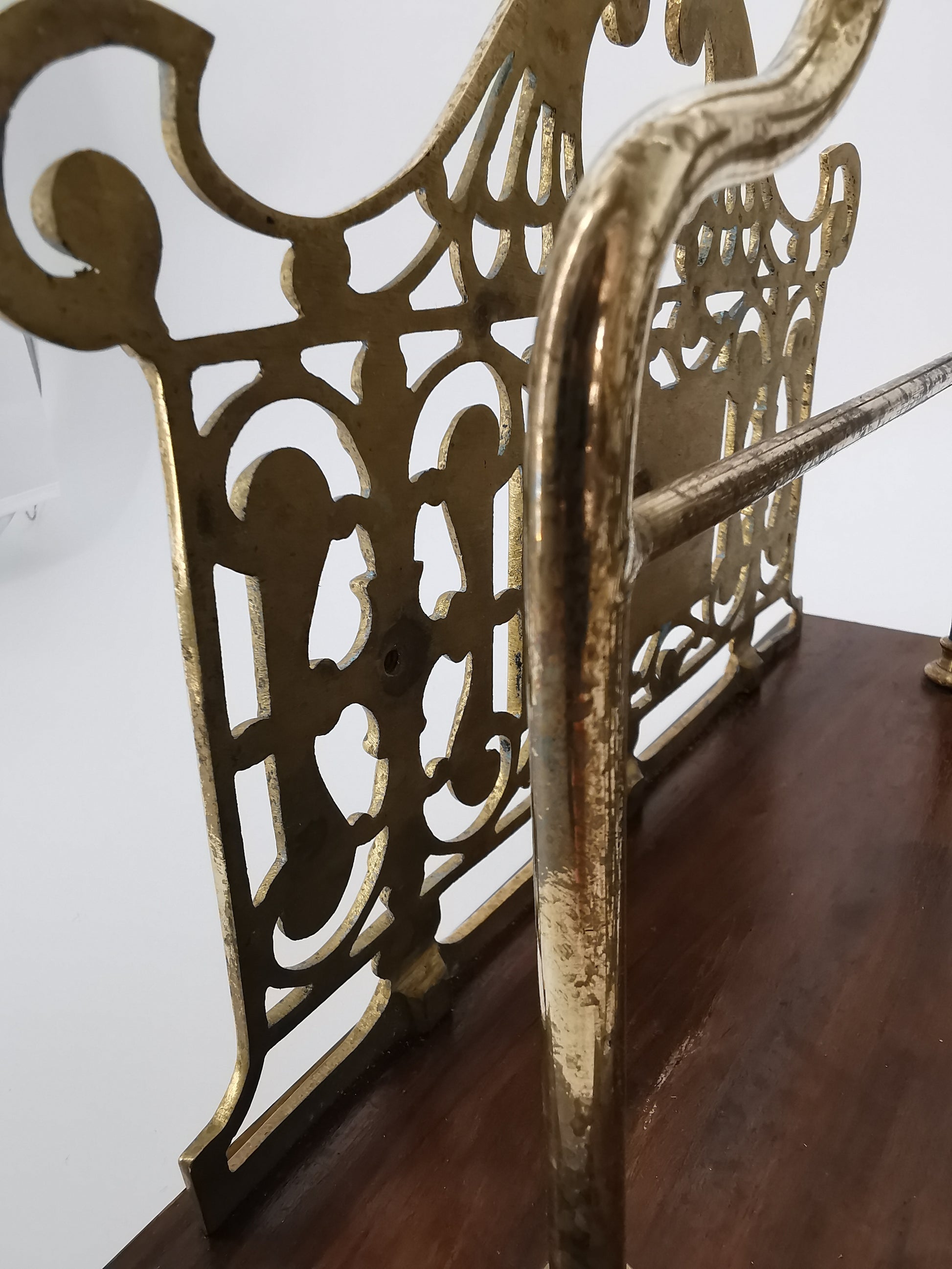 Antique Ornate Brass & Wood Magazine/Letter Rack Holder