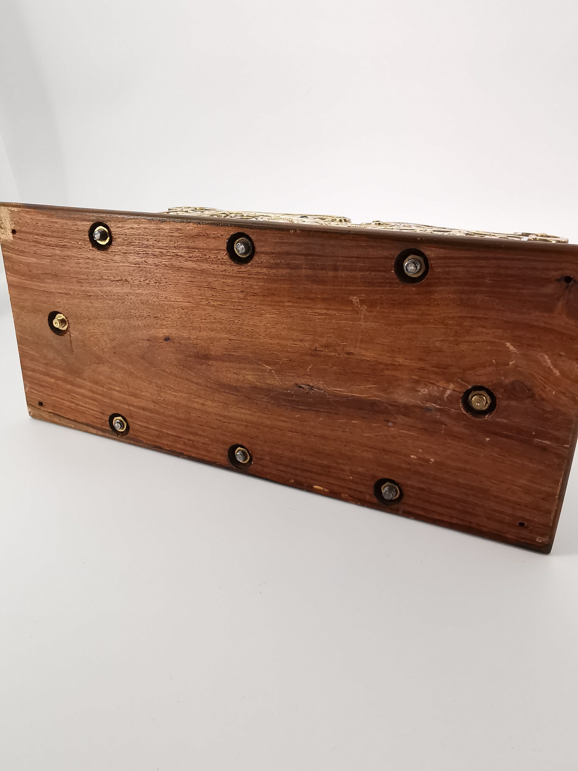 Antique Ornate Brass & Wood Magazine/Letter Rack Holder