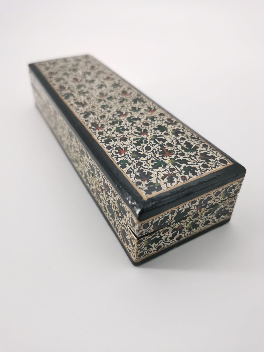 Narrow ornate wood/papier- mâché painted box