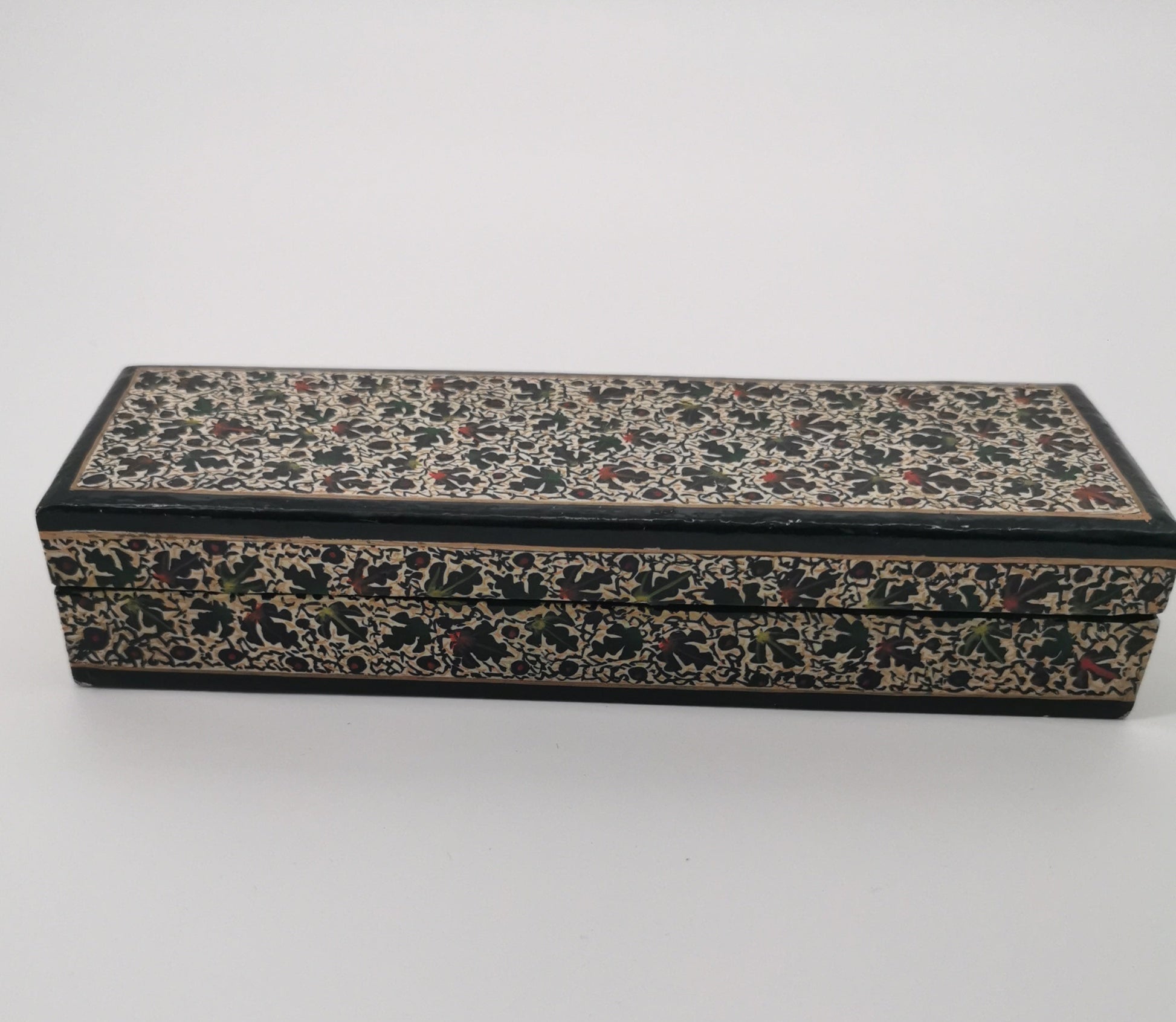 Narrow ornate wood/papier- mâché painted box