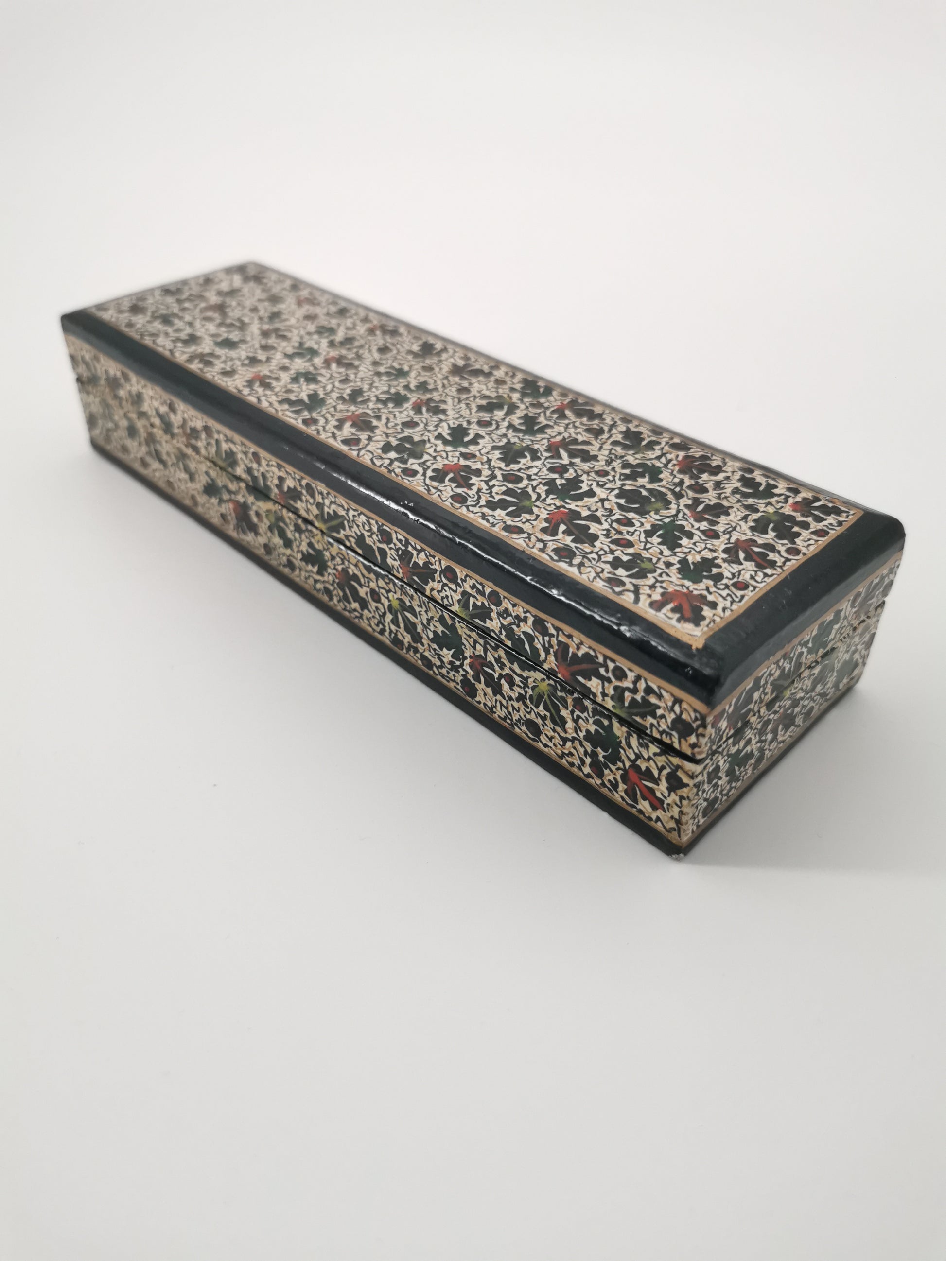 Narrow ornate wood/papier- mâché painted box