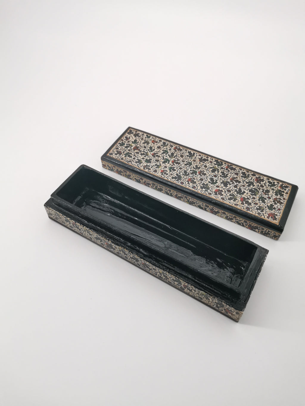 Narrow ornate wood/papier- mâché painted box