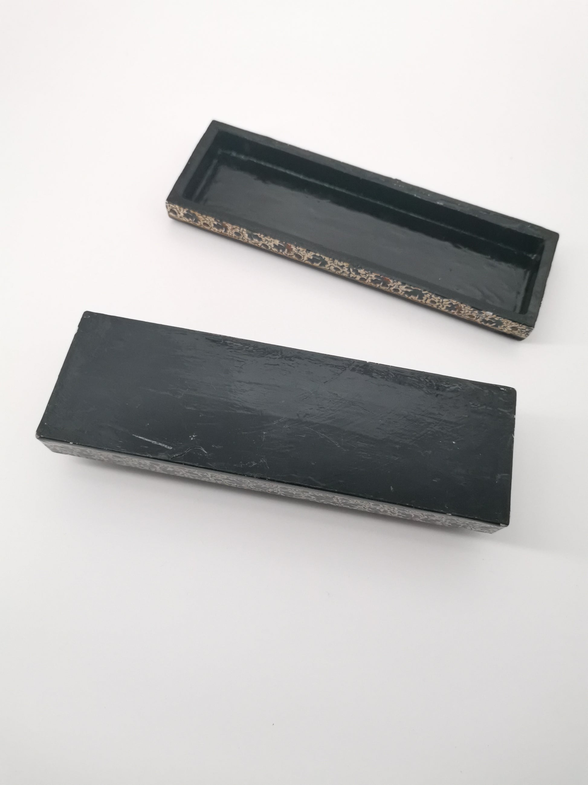 Narrow ornate wood/papier- mâché painted box