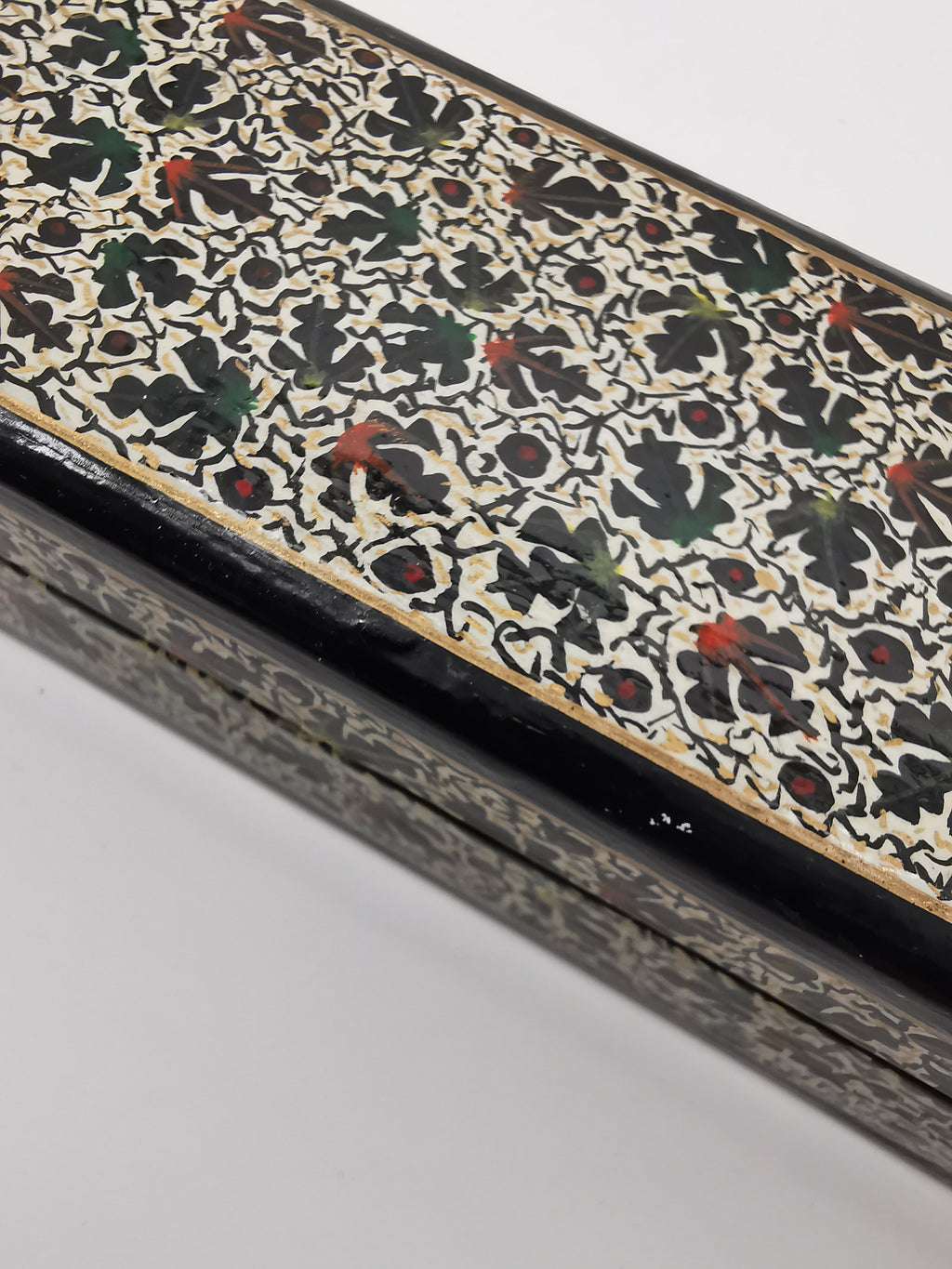 Narrow ornate wood/papier- mâché painted box