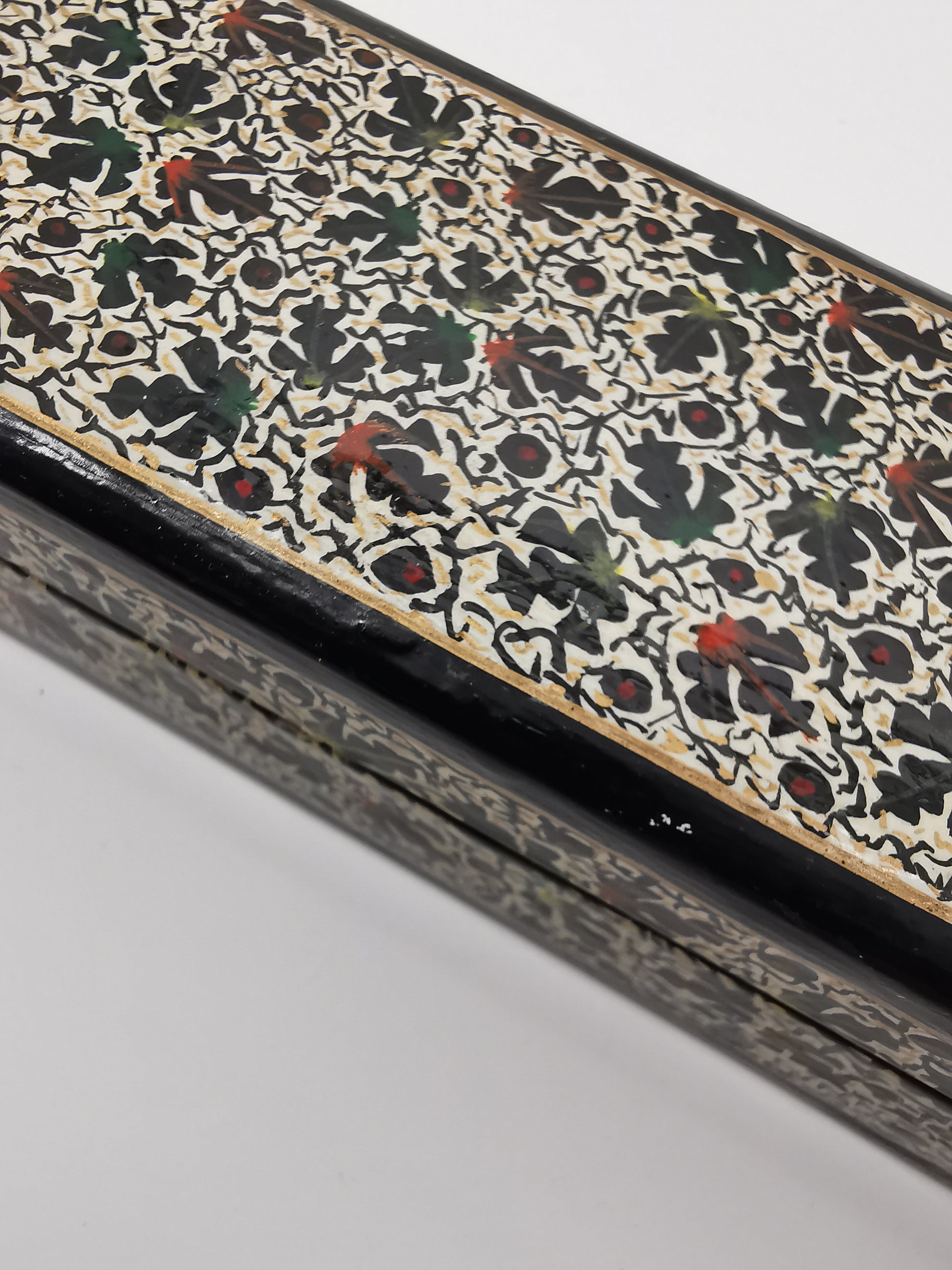 Narrow ornate wood/papier- mâché painted box