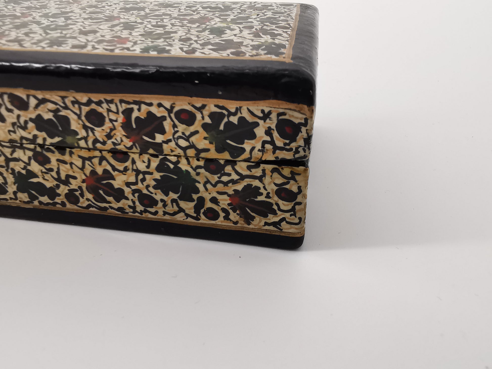 Narrow ornate wood/papier- mâché painted box