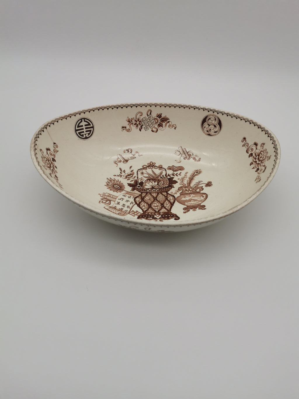 Antique 19th Century Wedgwood Aesthetic Movement Chinoiserie Boat-Shaped Oval Bowl
