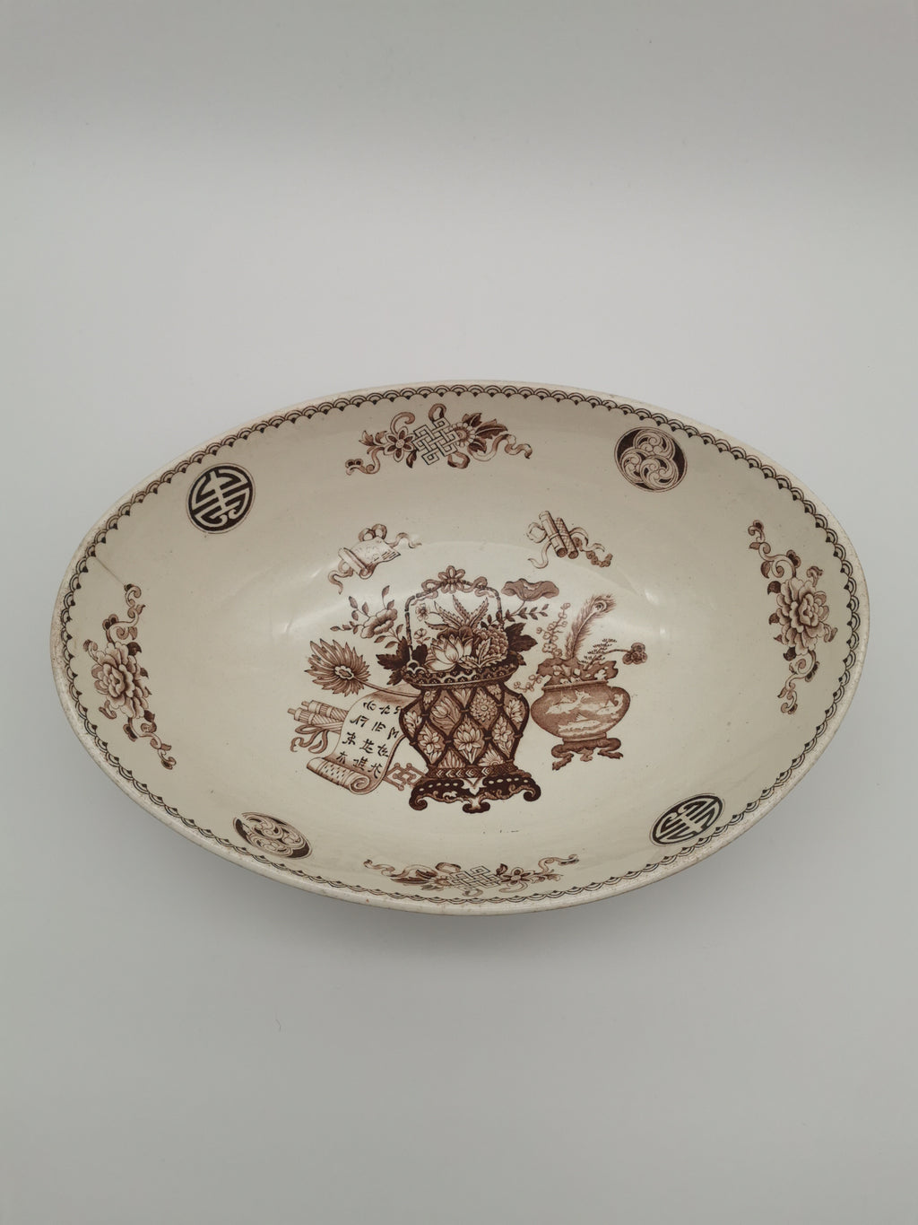 Antique 19th Century Wedgwood Aesthetic Movement Chinoiserie Boat-Shaped Oval Bowl