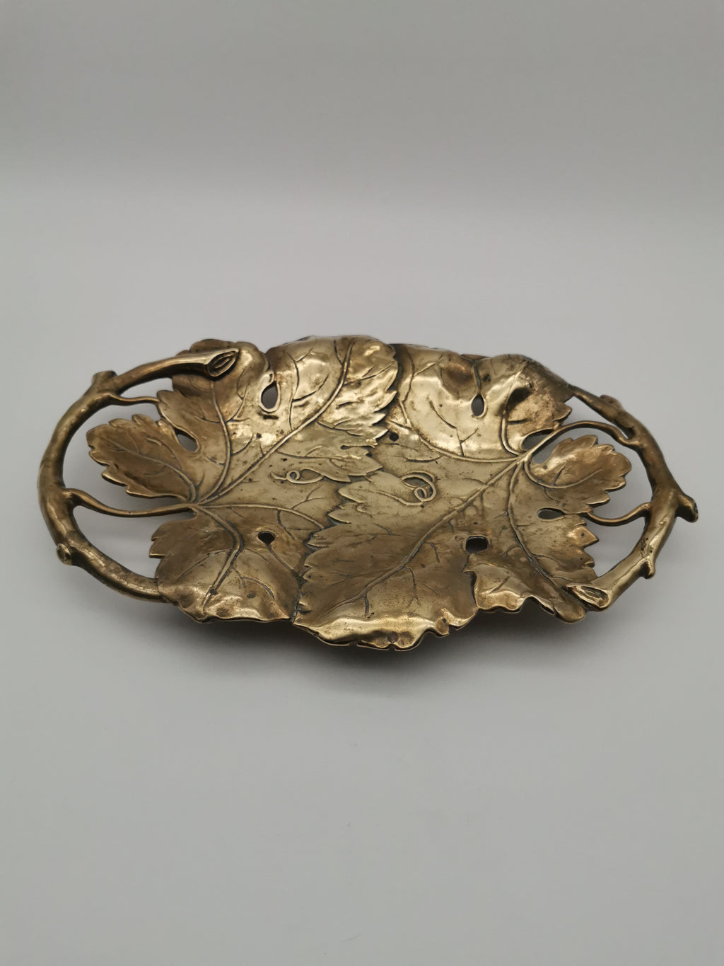 Vintage Solid Brass Footed Grape Leaves Tray