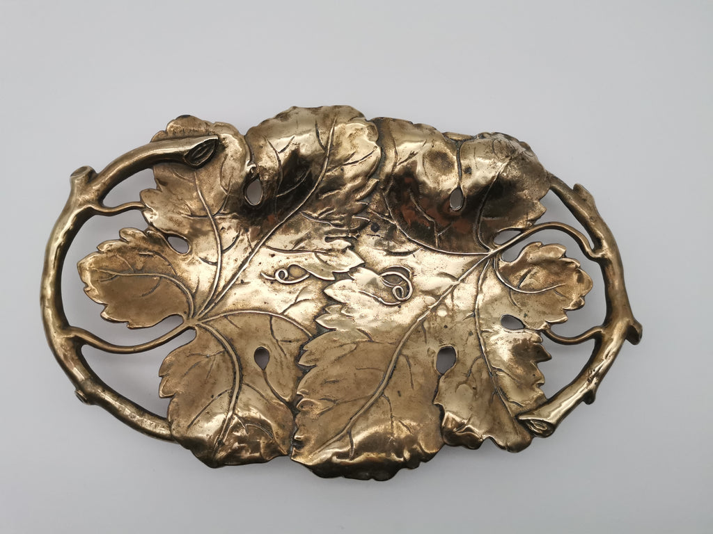 Vintage Solid Brass Footed Grape Leaves Tray