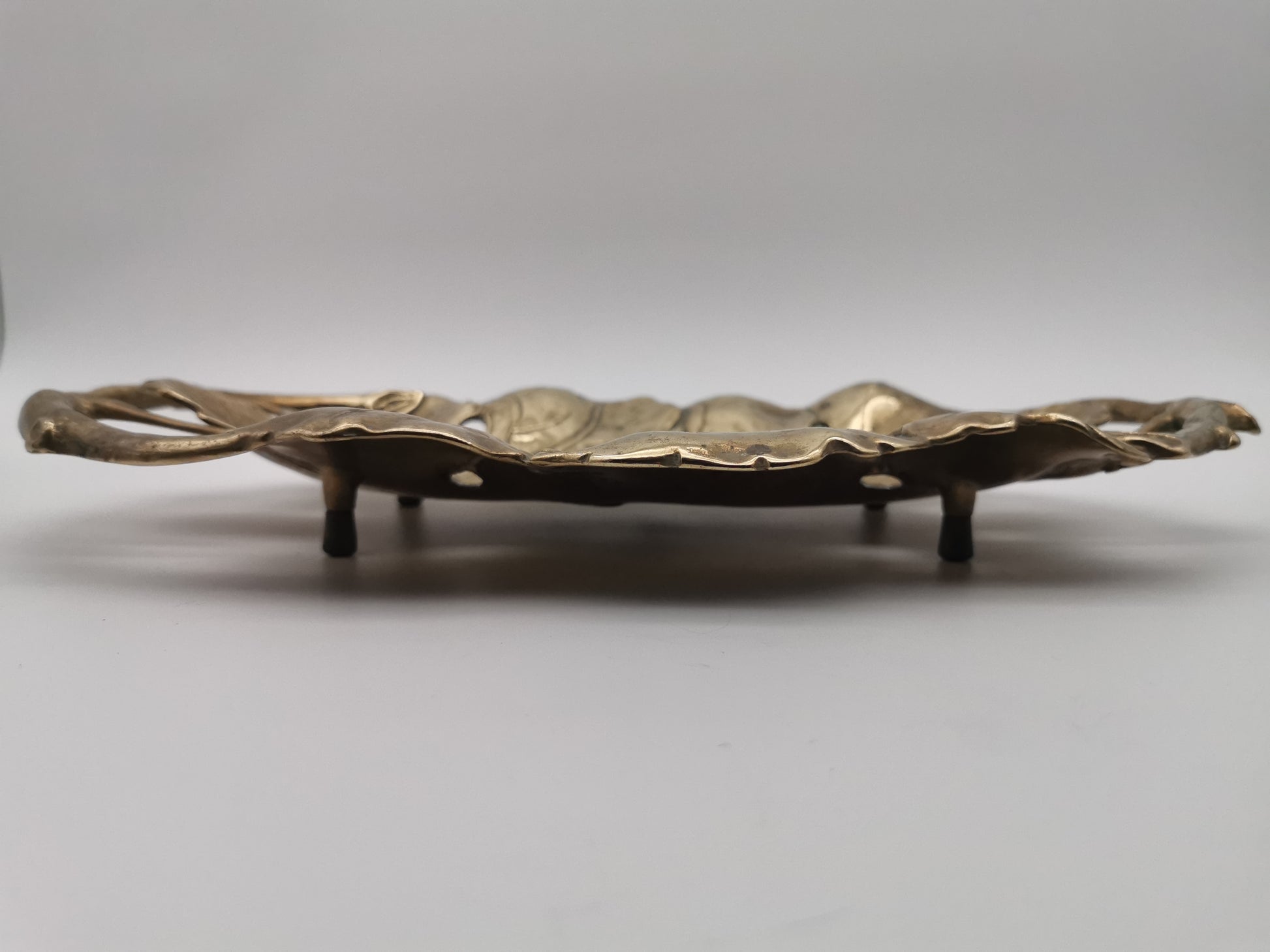 Vintage Solid Brass Footed Grape Leaves Tray
