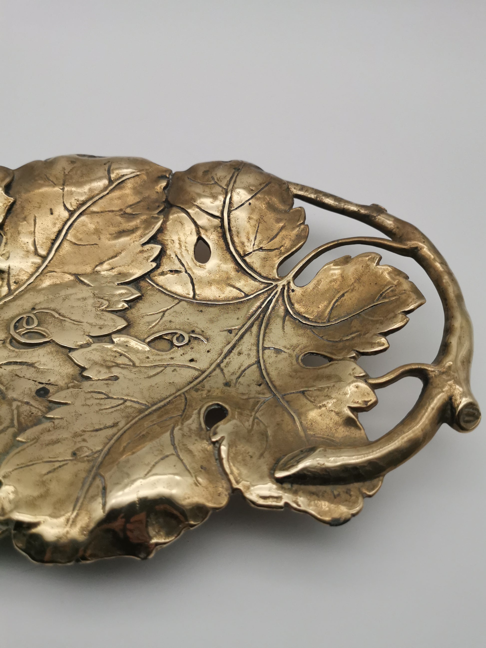 Vintage Solid Brass Footed Grape Leaves Tray