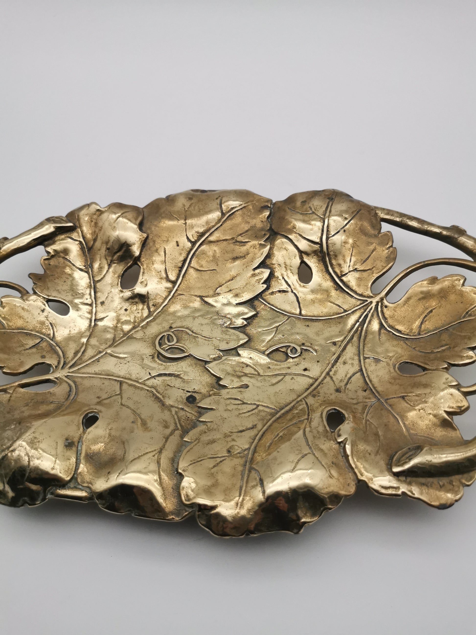 Vintage Solid Brass Footed Grape Leaves Tray