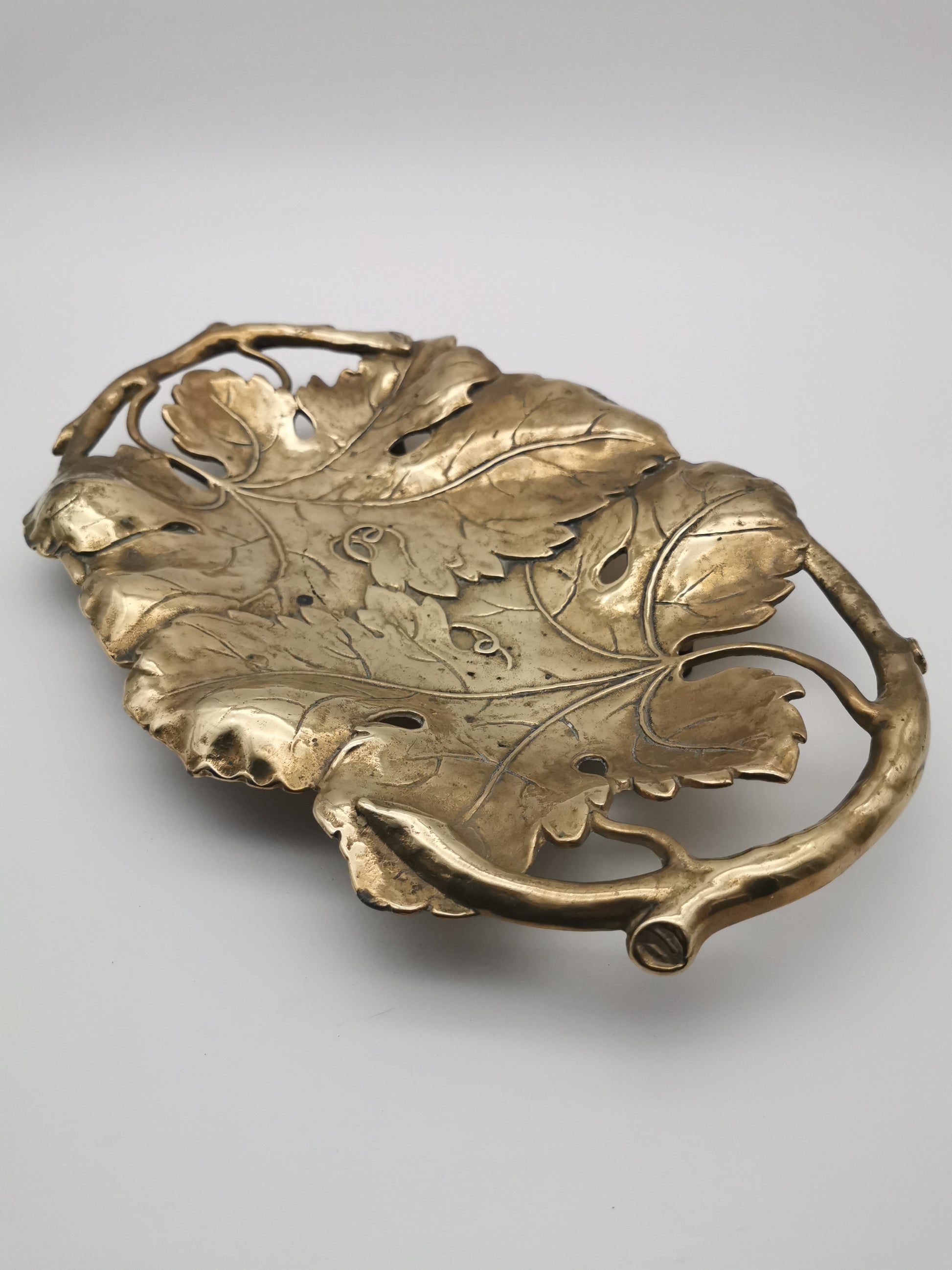 Vintage Solid Brass Footed Grape Leaves Tray