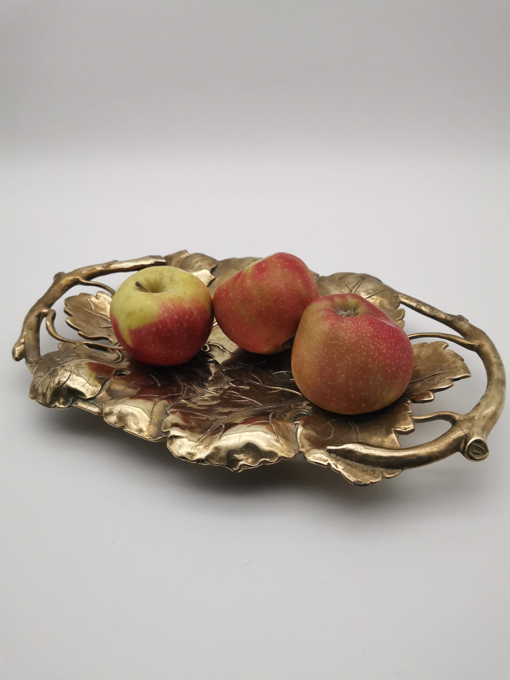 Vintage Solid Brass Footed Grape Leaves Tray