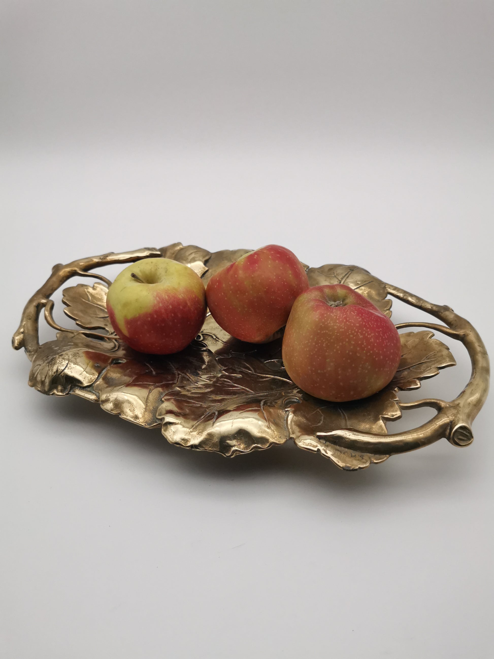 Vintage Solid Brass Footed Grape Leaves Tray