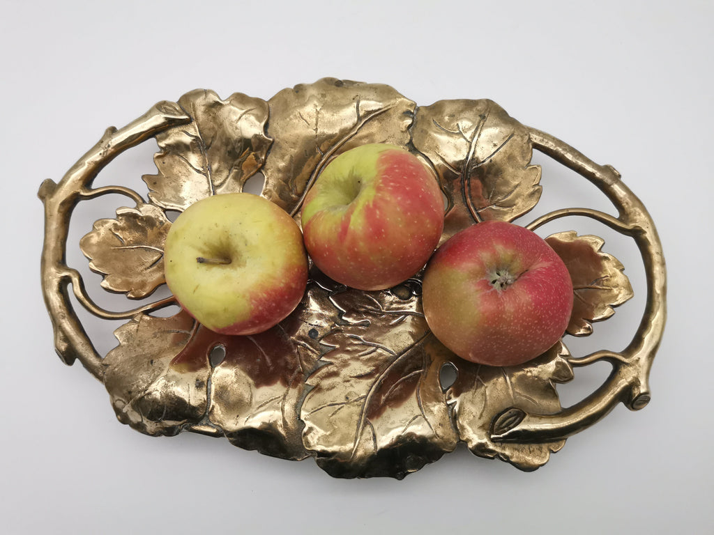 Vintage Solid Brass Footed Grape Leaves Tray
