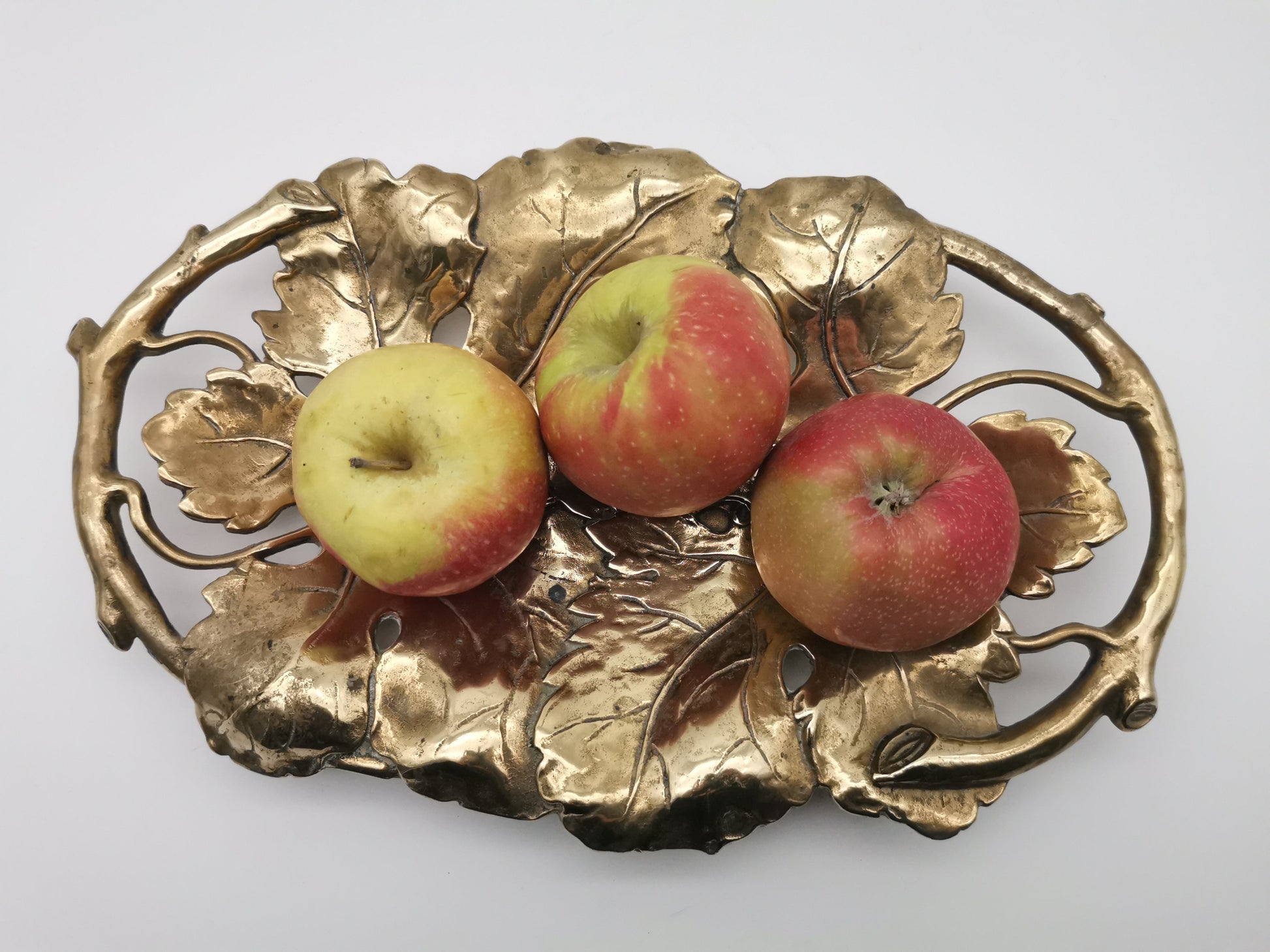 Vintage Solid Brass Footed Grape Leaves Tray